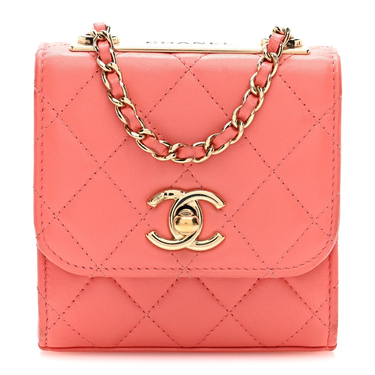 Lambskin Quilted Mini Trendy CC Clutch With Chain Coral Pink