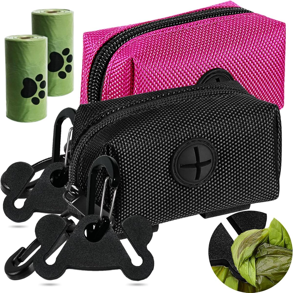 2Packs Dog Poop Bag Holder for Leash Attachment Dog Poop Bag Dispenser Dog Waste Bag Dispensers Dog Poop Bag Holders Fit Dog Leash Accessory With Hand Free Holder Carriers, Pink & Black