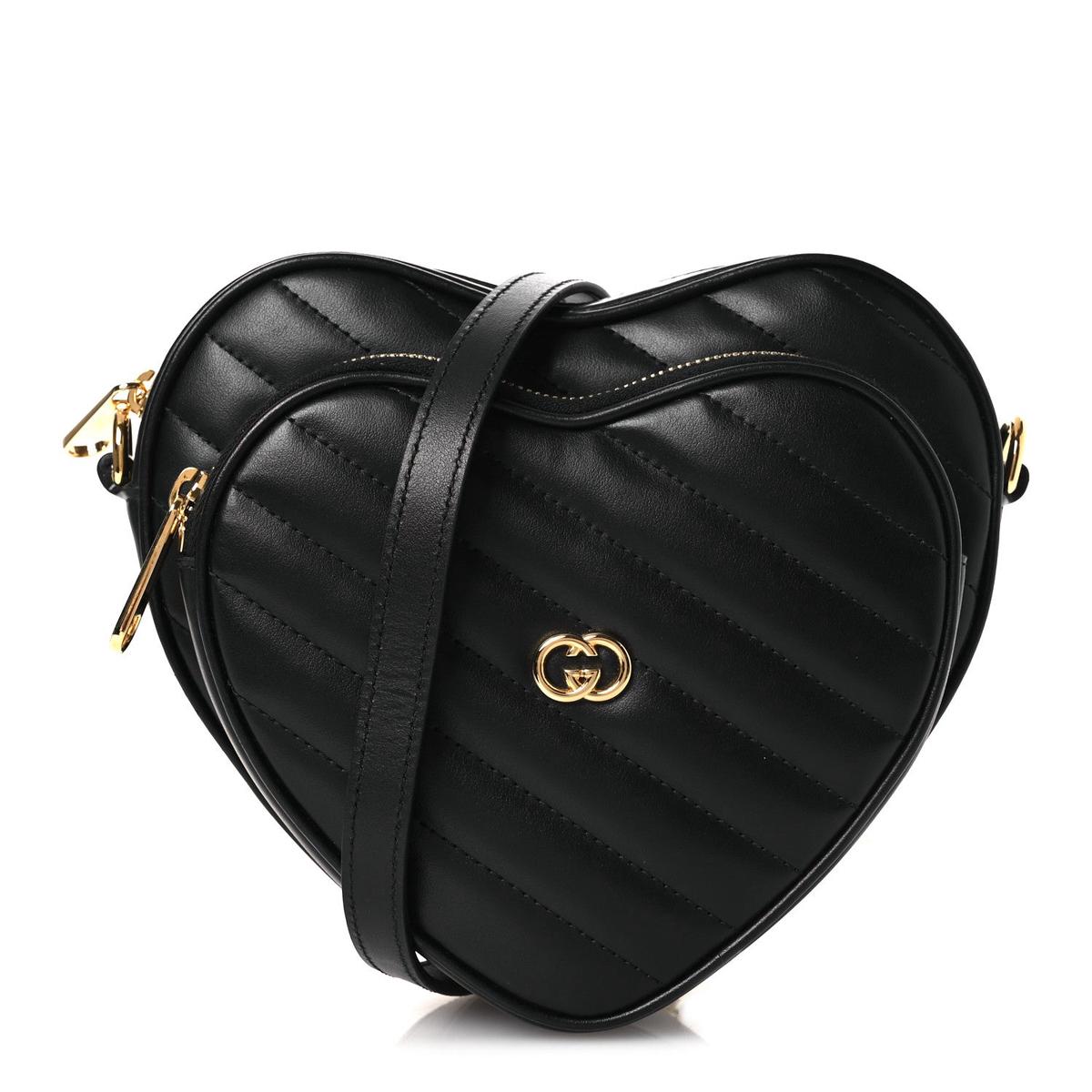 Calfskin Matelasse DDiagonal Mini Interlocking G Heart Shoulder Bag Black