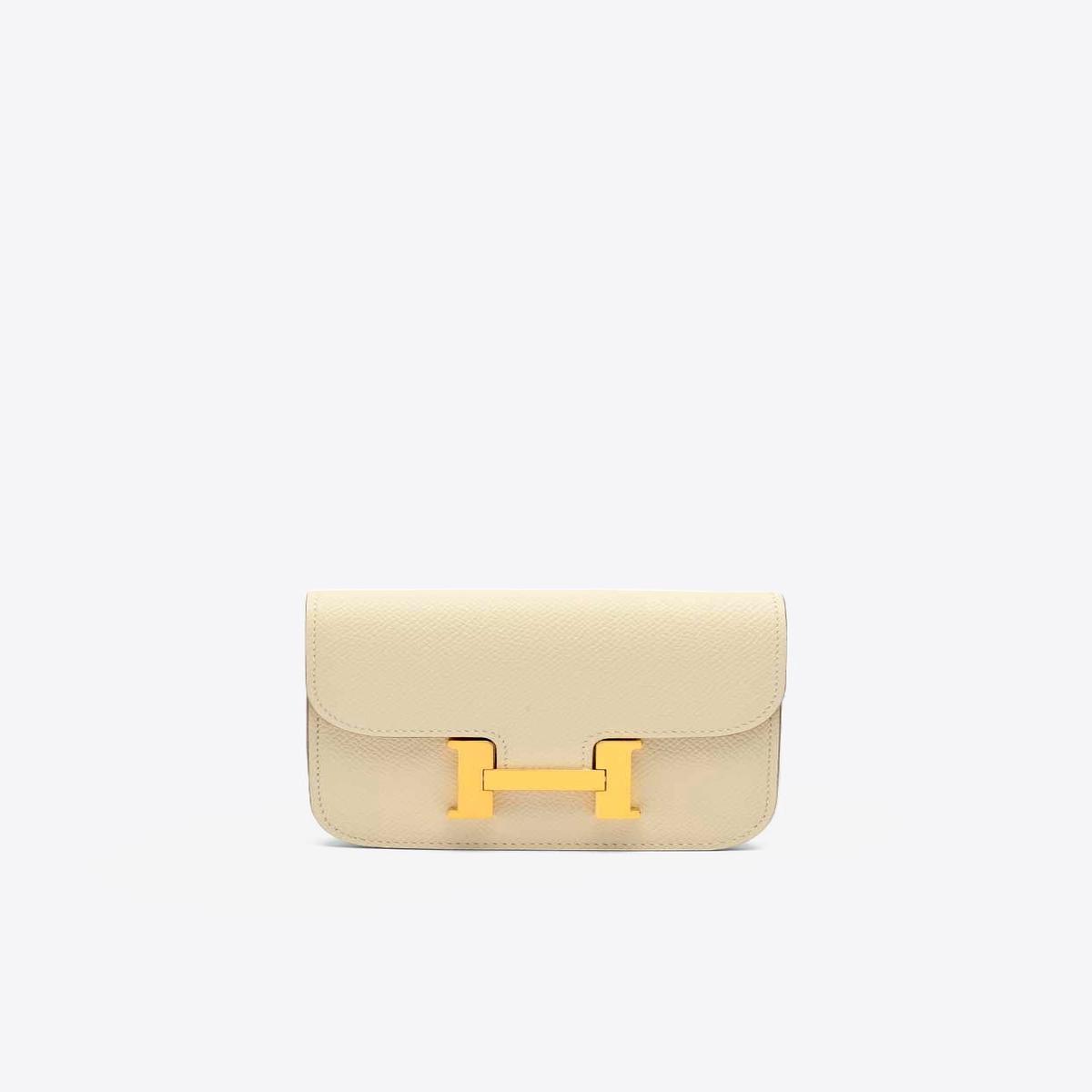 Constance Slim Wallet in Craie Veau Epsom with Gold Hardware