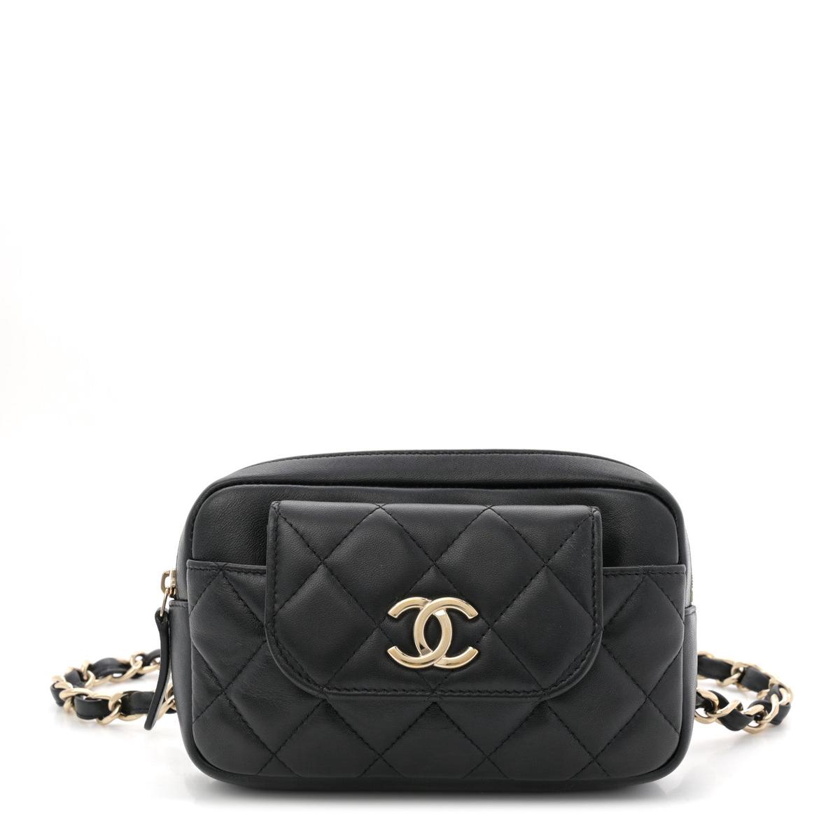 Lambskin Quilted Waist Bag Black