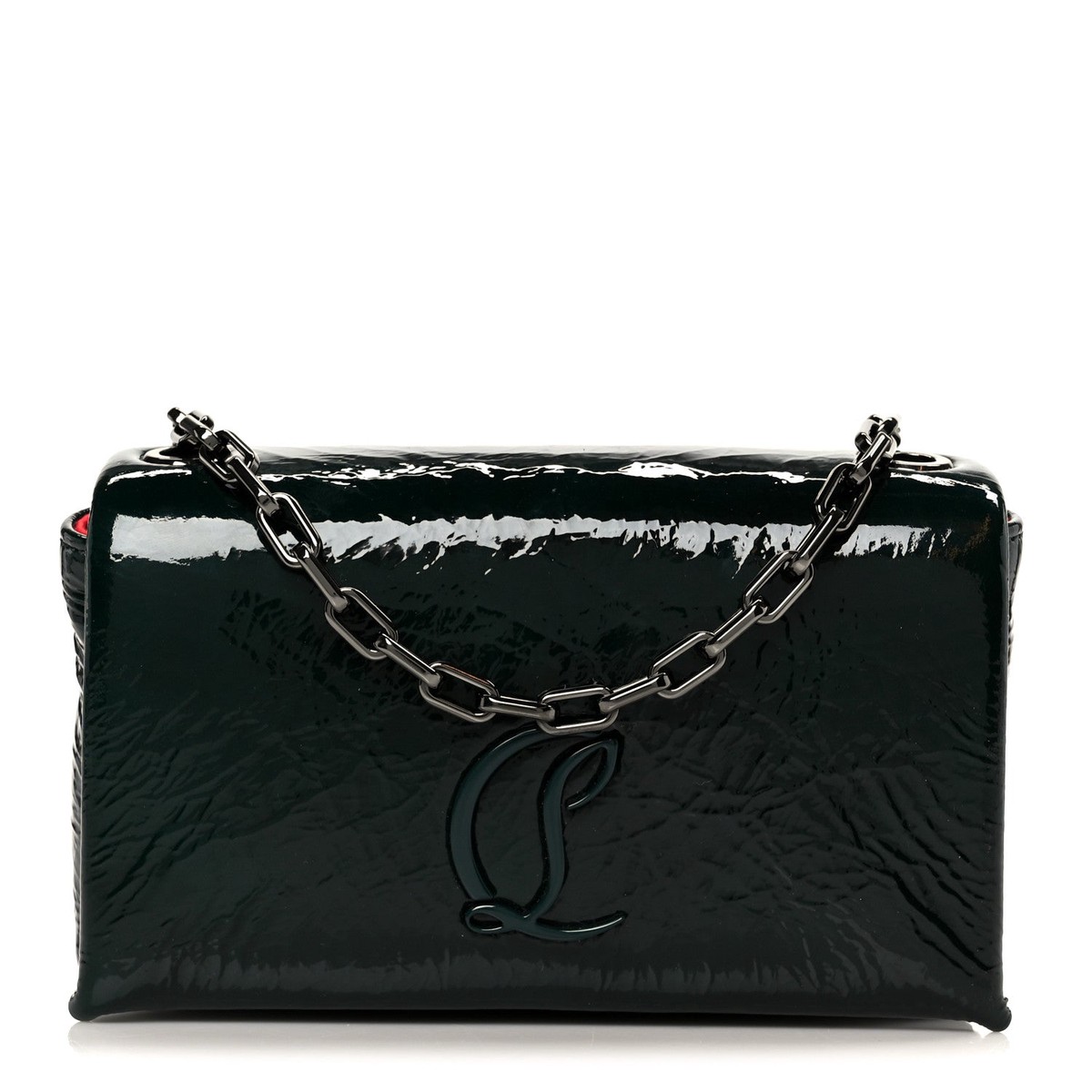 Naplak Patent Calfskin Monochrome Loubi54 Shoulder Bag Green