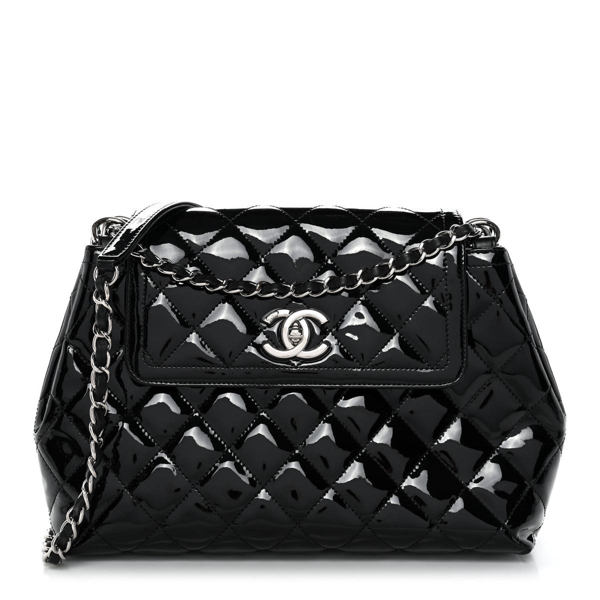 Patent Quilted Large Coco Shine Accordion Flap Black