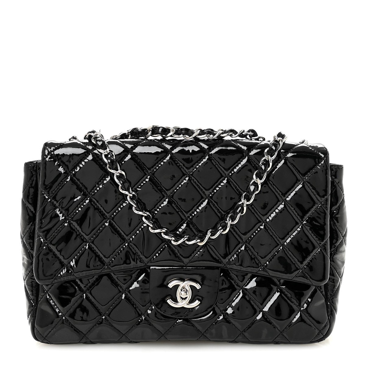 Patent Quilted Jumbo Single Flap Black