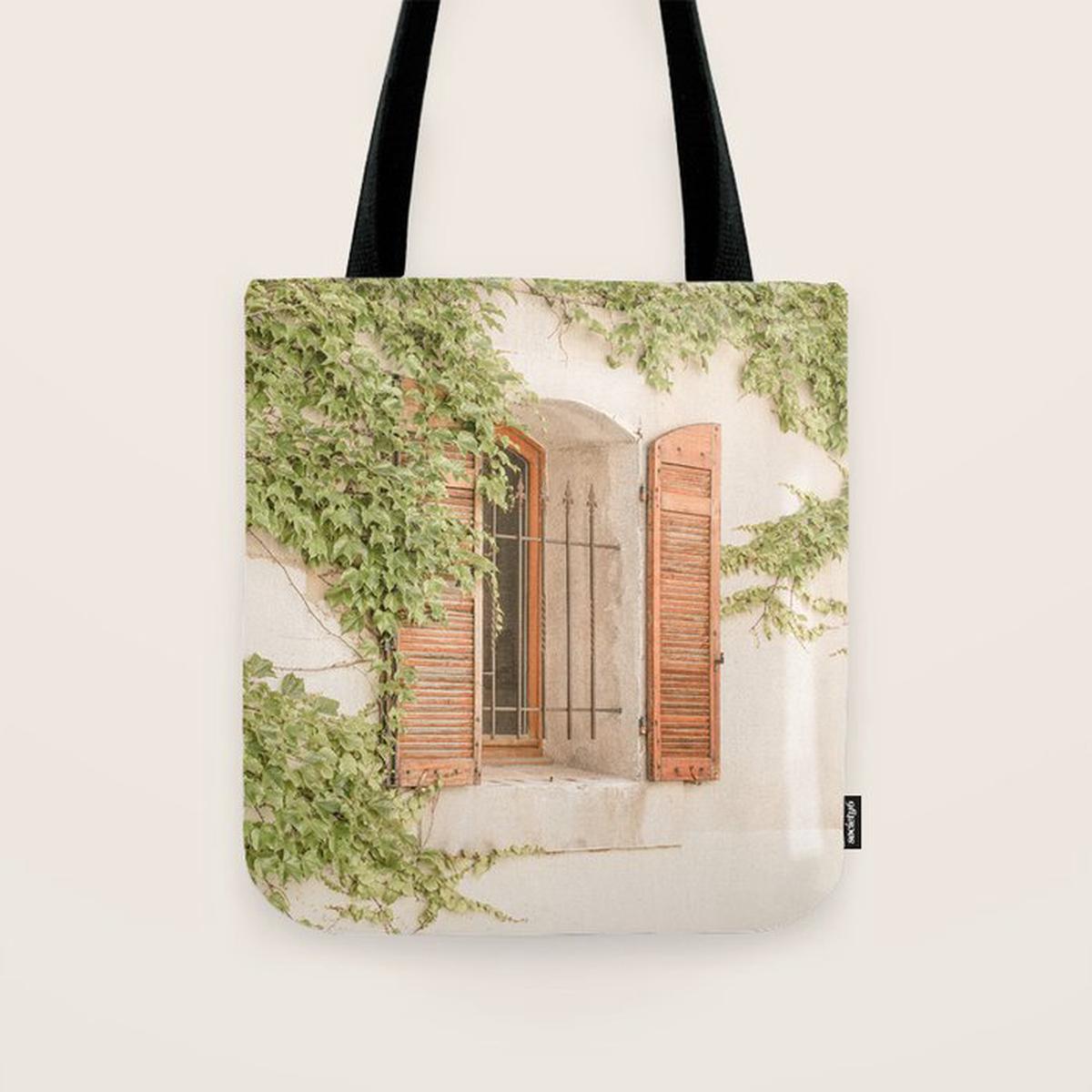 French Window Shutters Photo | Botanical Summer Art Print from Lyon | France Travel Photography Tote Bag