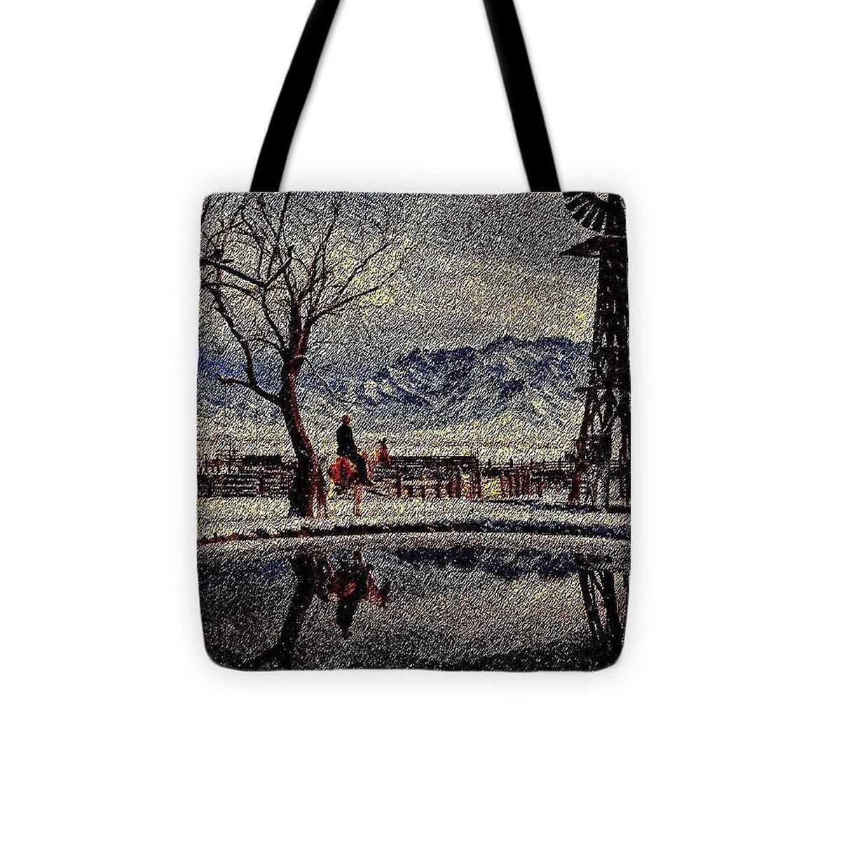 Windmill Florida Mountains, NM in Snowy Landscape - Tote Bag