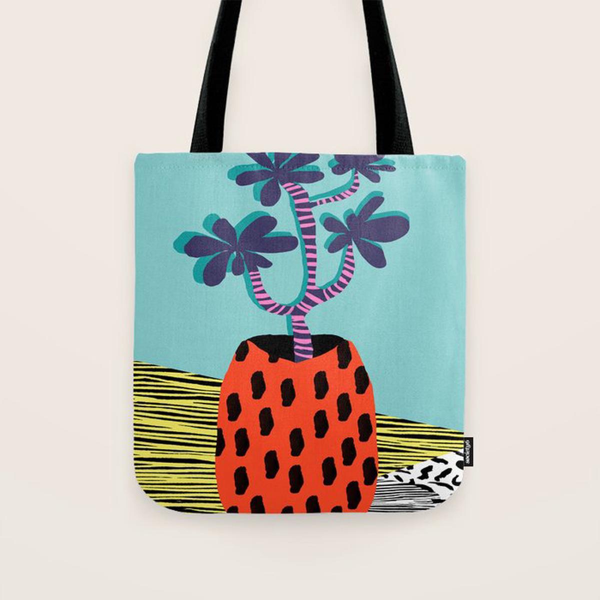 Spazzing - throwback house plant retro 1980s style memphis design neon art pop art print dorm room h Tote Bag