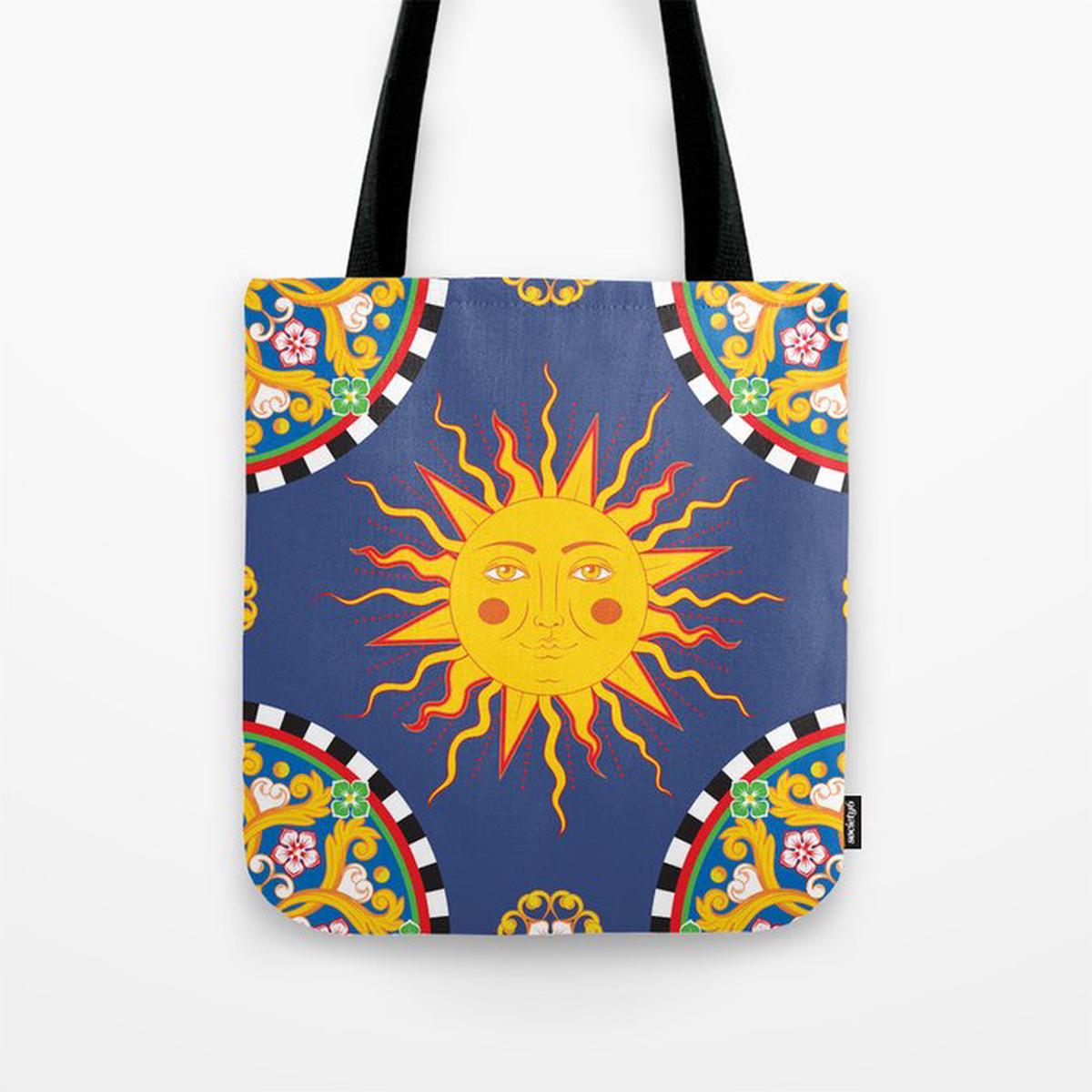 A Touch of Italian Elegance to Your Home: The Beautiful Sicili Sicilian Baroque Maiolica with Sun Tote Bag