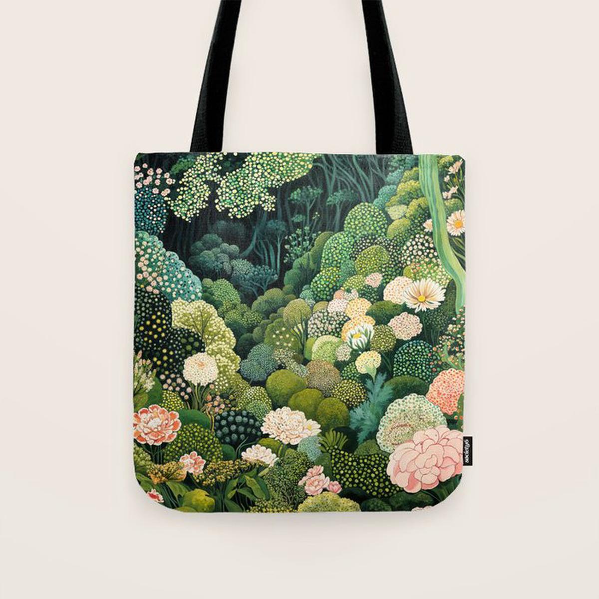 Maximalist Art Botanical Poster Flower Print Polkadot Pattern Floral Art Forest Wall Art Pastel Art Tote Bag