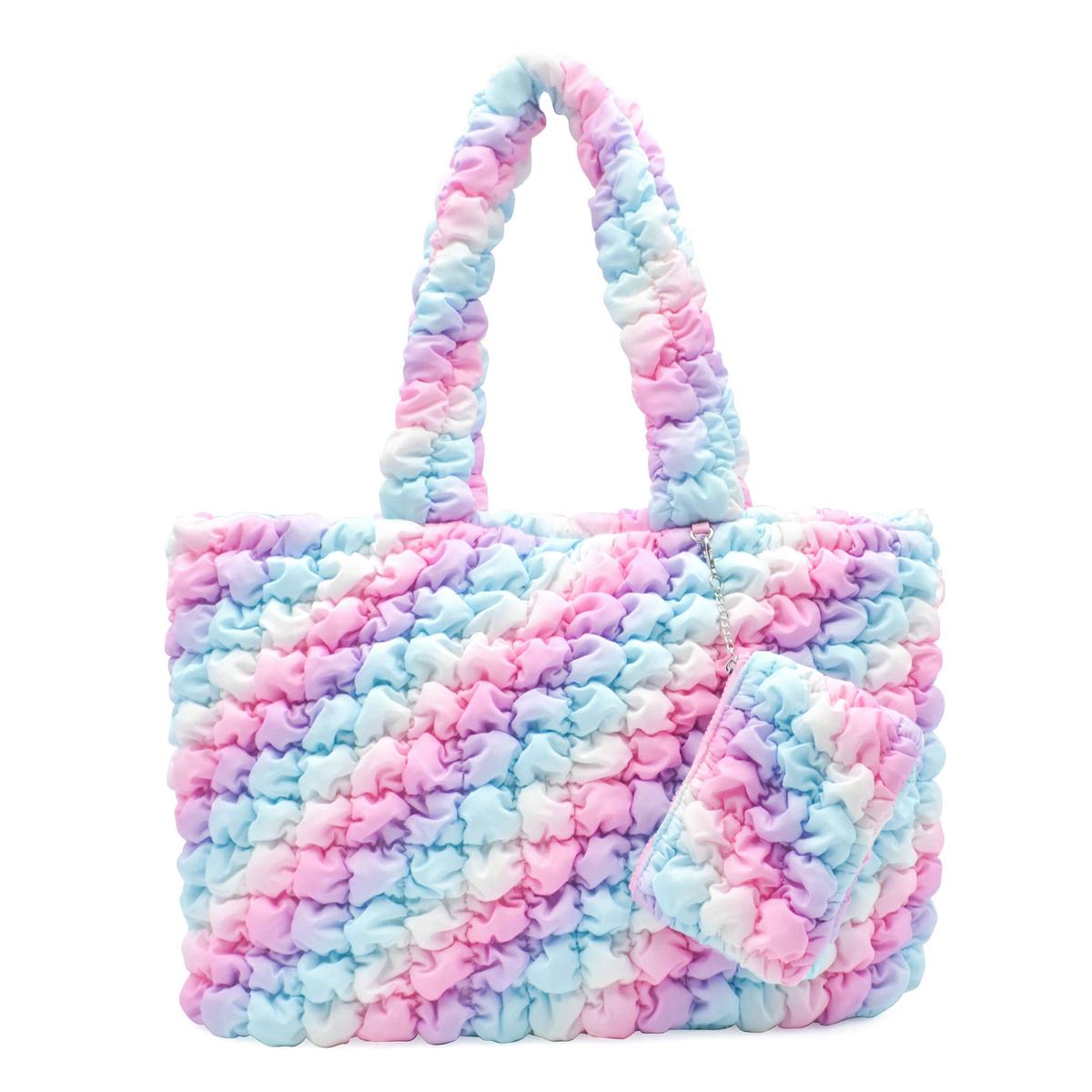 Quilted Scrunchies Large Tote Bag with Coin Purse - Icy Ombre Scrunch