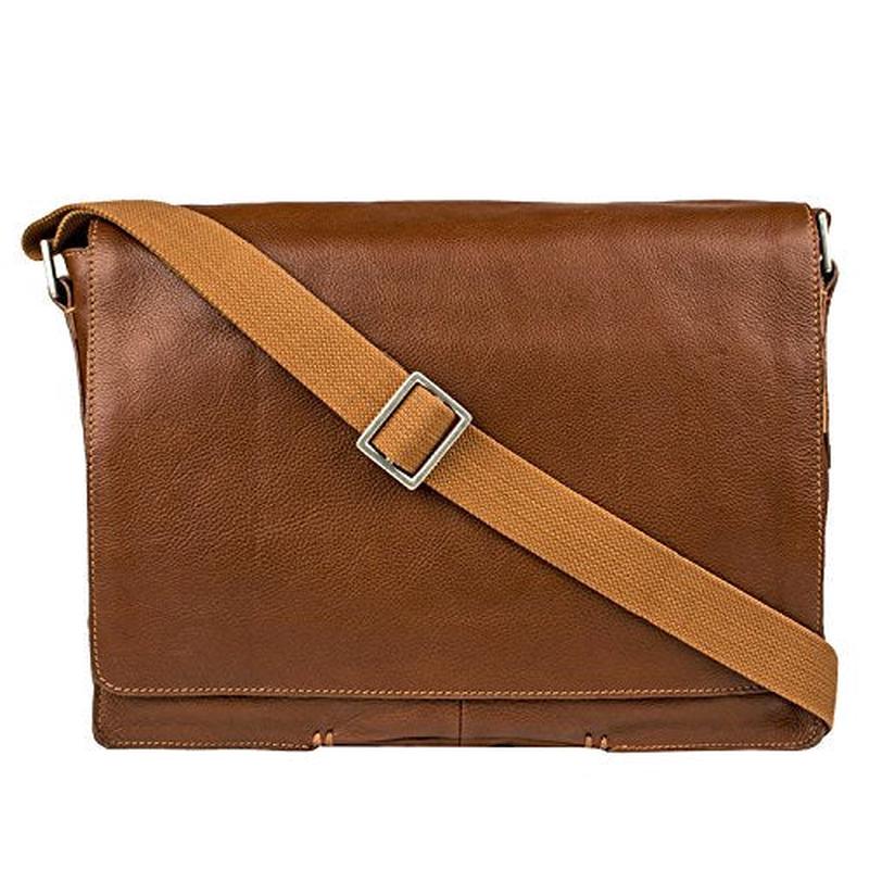 Hidesign Fred Leather Business Laptop Messenger Cross Body Bag, Tan