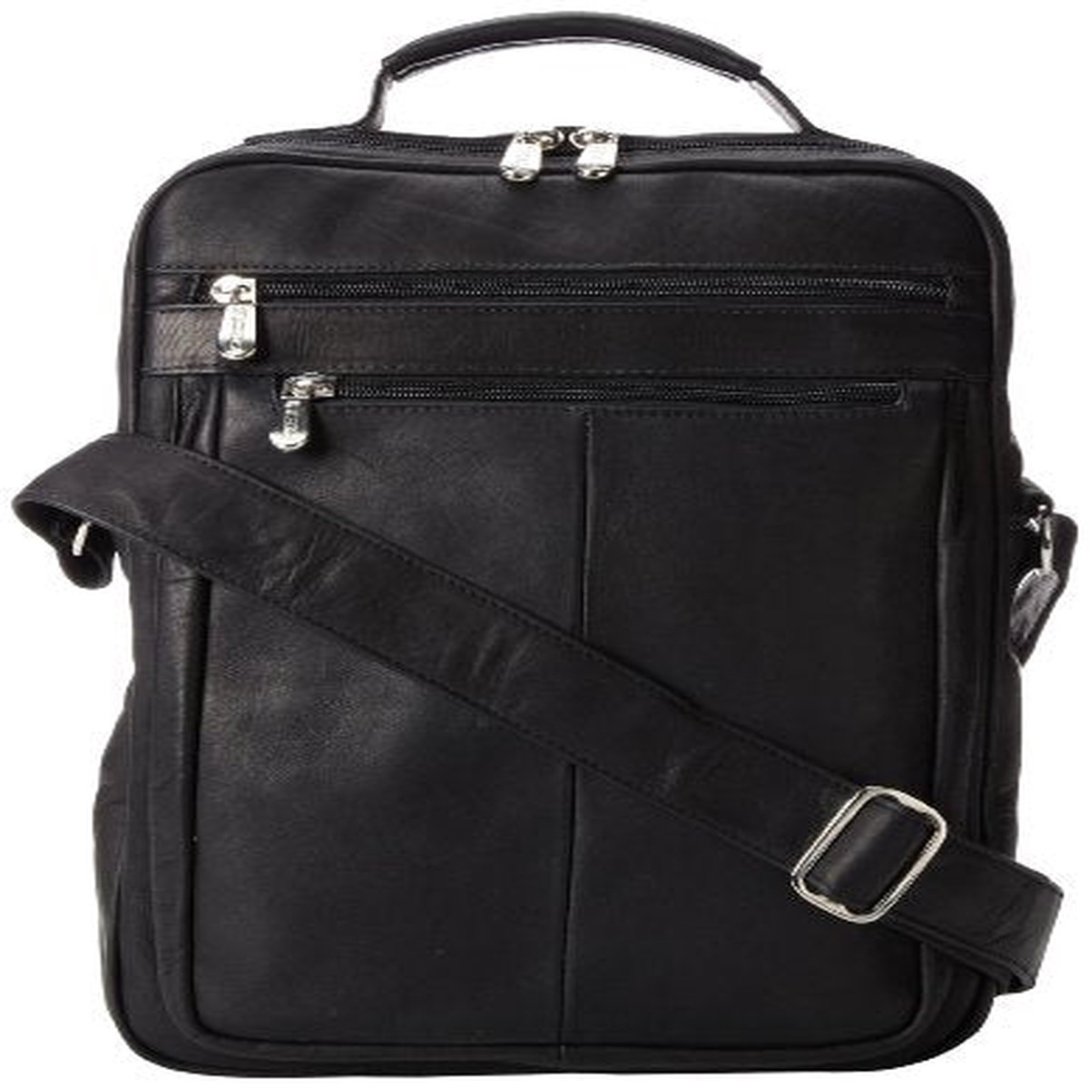 Piel Leather Laptop Shoulder Bag, Black, One Size