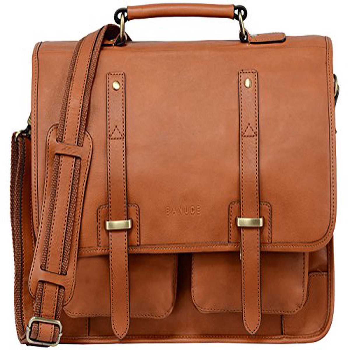 Banuce Vintage Full Grain Italian Leather Briefcase 15.6 Inch Laptop Messenger Bag for Men Business