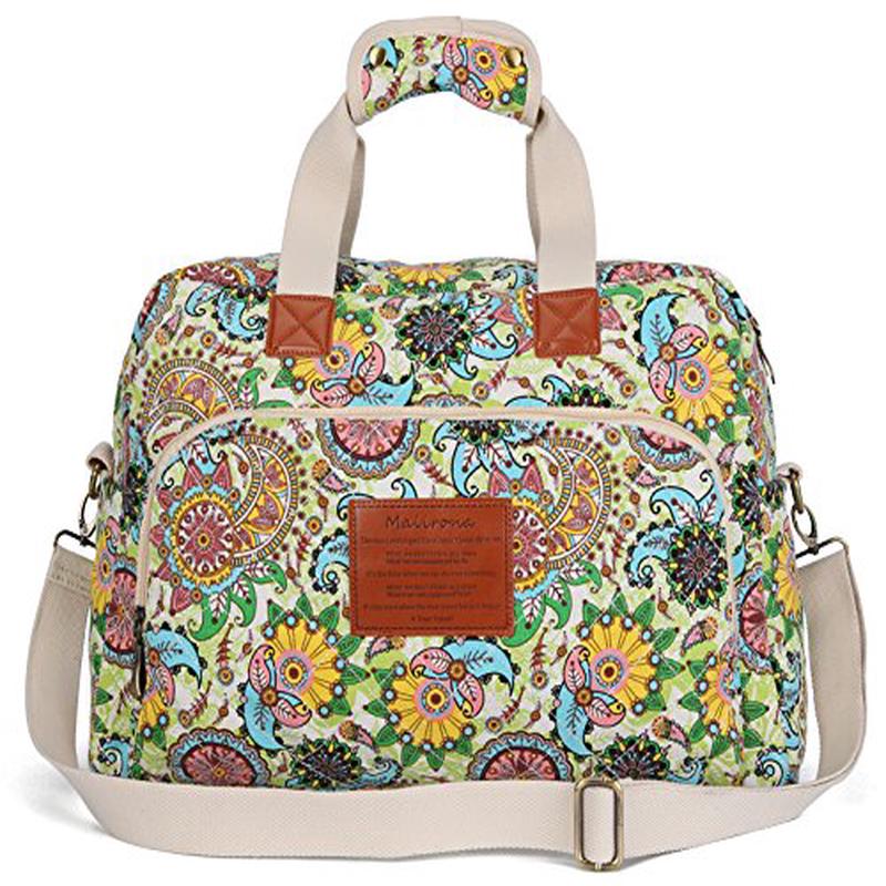 Malirona Canvas Overnight Bag Women Weekender Bag Carry On Travel Duffel Bag Floral Design (Flower)