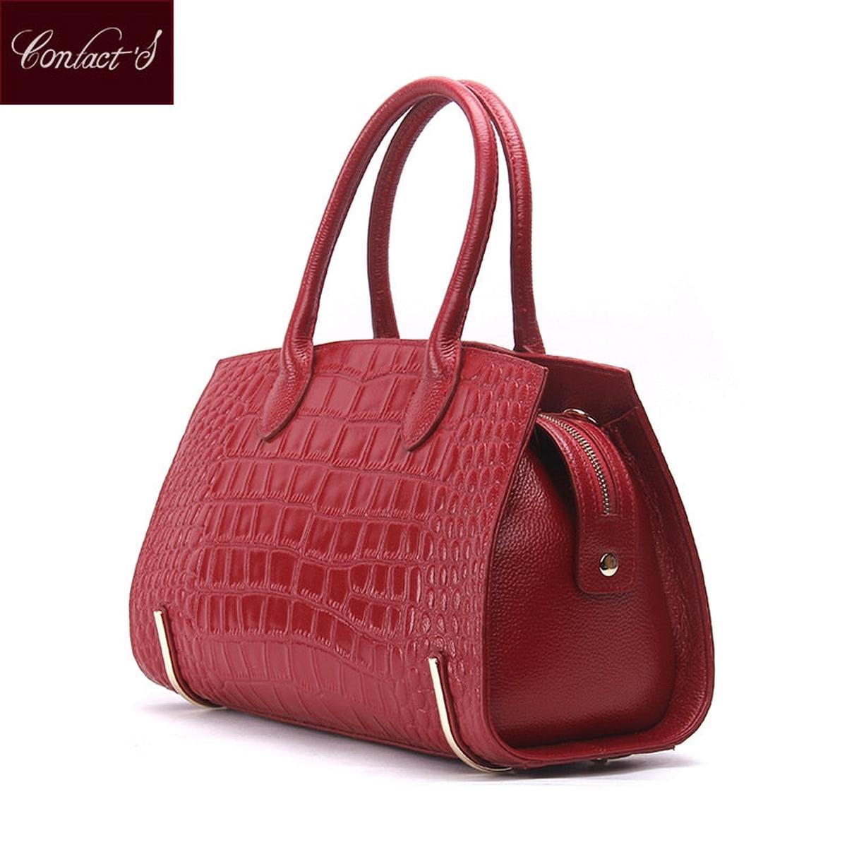 Famous Brand New Women Bag With Genuine Leather Wedding Tote Bag Red Black Leather Shoulder