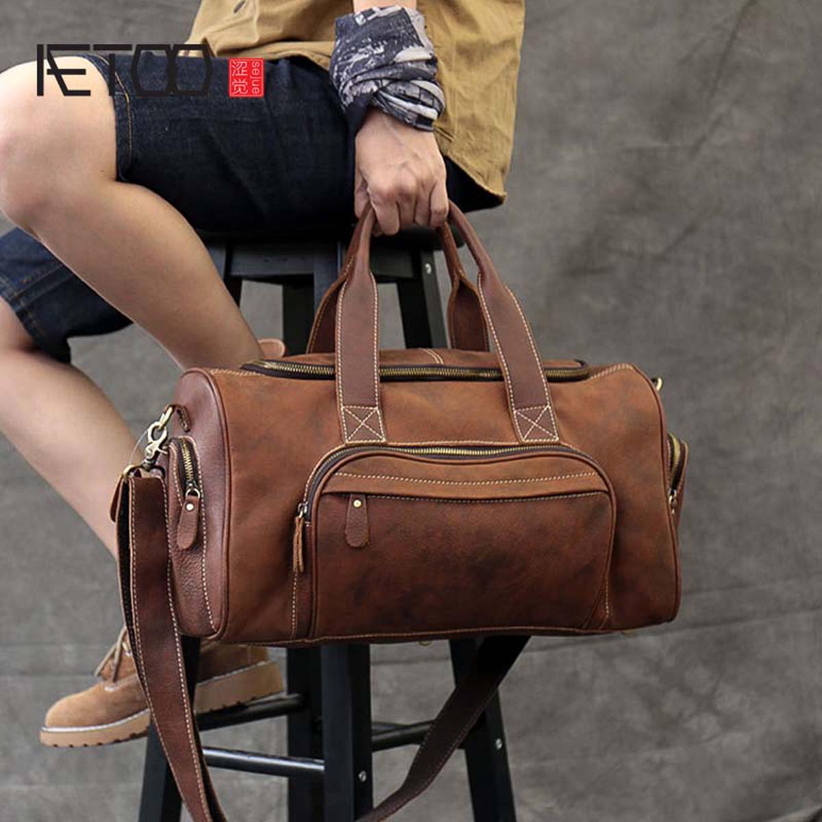 Aetoo 2019 New Vintage Men'S Travel Bag Genuine Leather Crazy Horse Leather Men'S Large Travel Bag