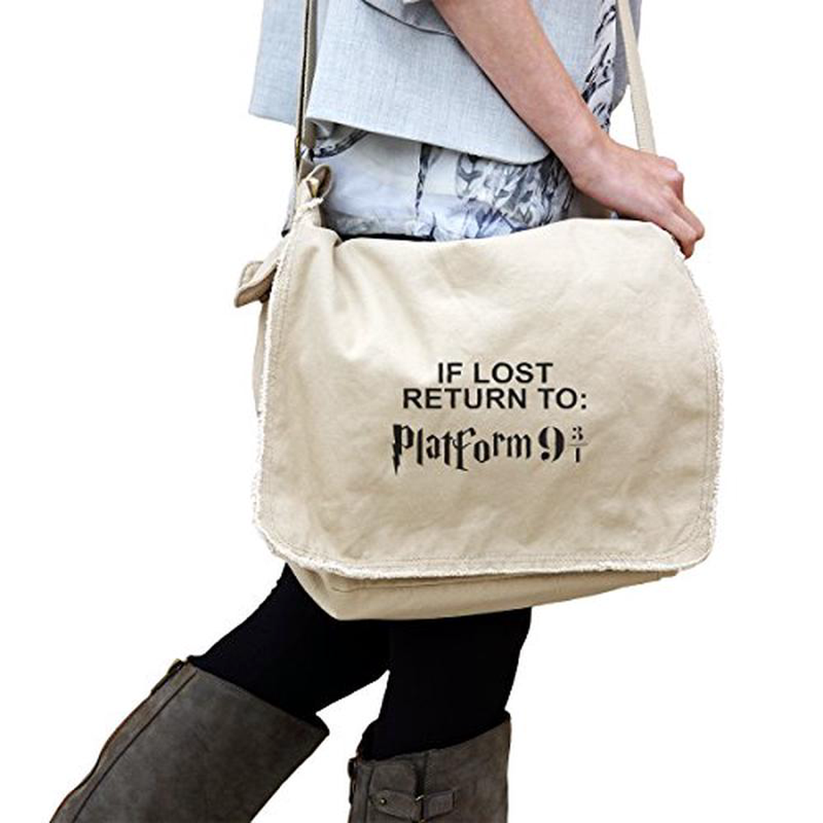 If Lost Return To Platform 9 34 14 Oz Authentic Pigment-Dyed Raw-Edge Messenger Bag Tote