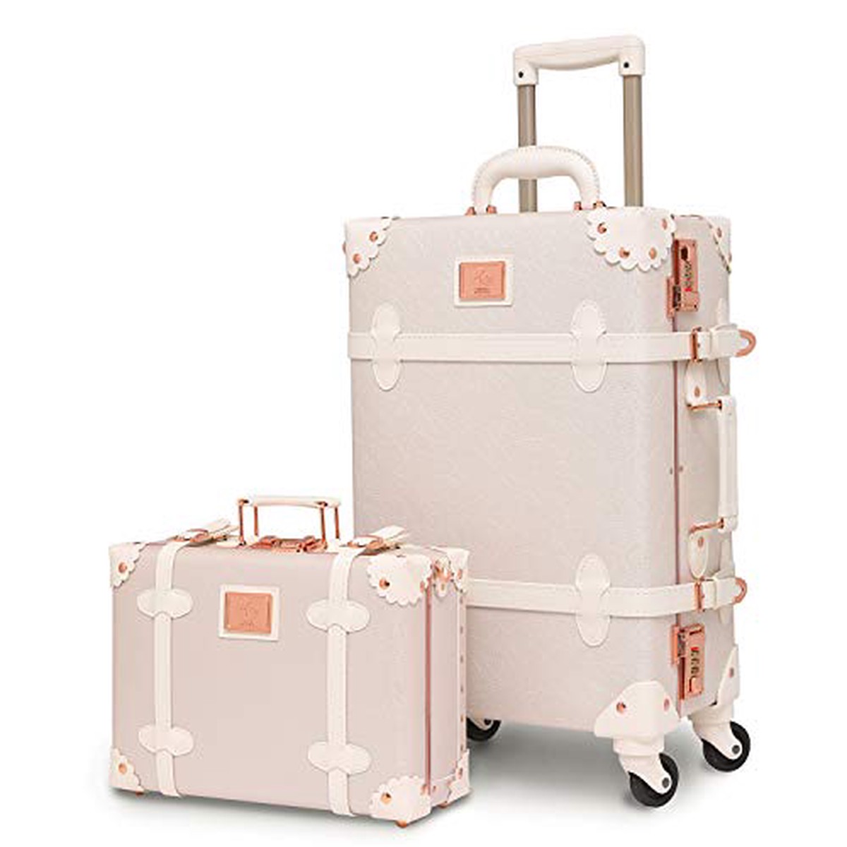 urecity Womens Luxury Vintage Trunk Luggage Set 2 Piece Cute Retro Pink Hardside Suitcase 20"