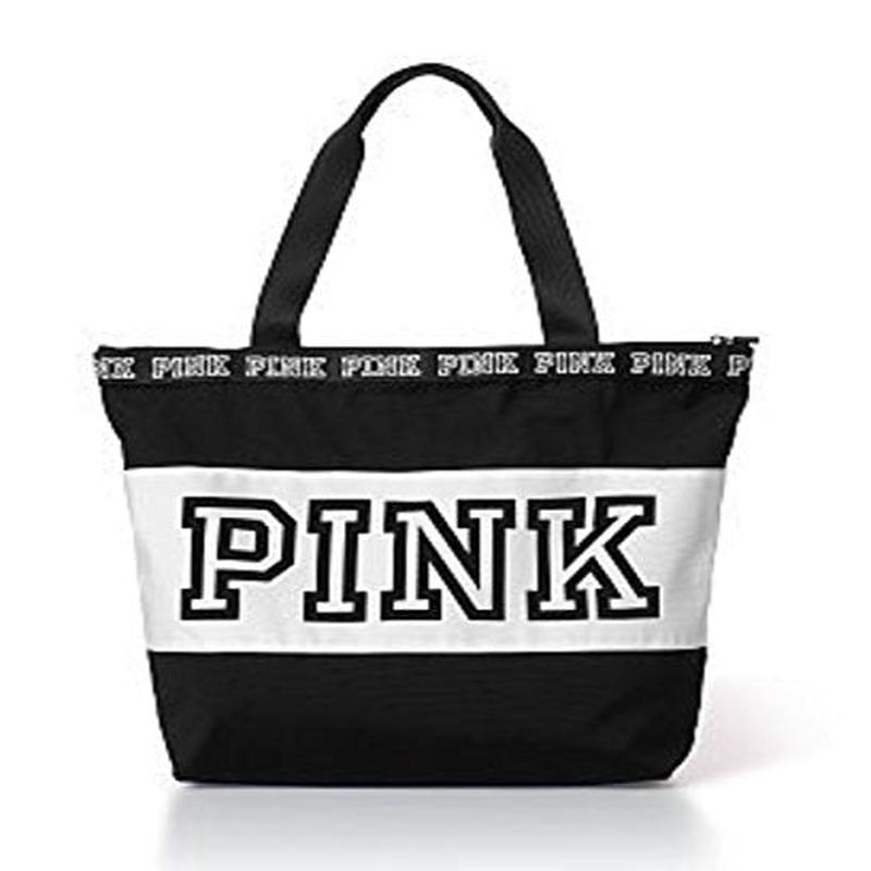 Victoria'S Secret Pink Beach Travel Tote Zip Top Bag Begonia / Grey / Black (Black)
