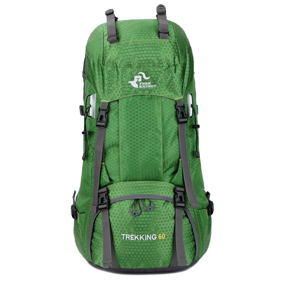 Fk0395 60L Waterproof Foldable Backpack Camping Bag With Rain Cover Green