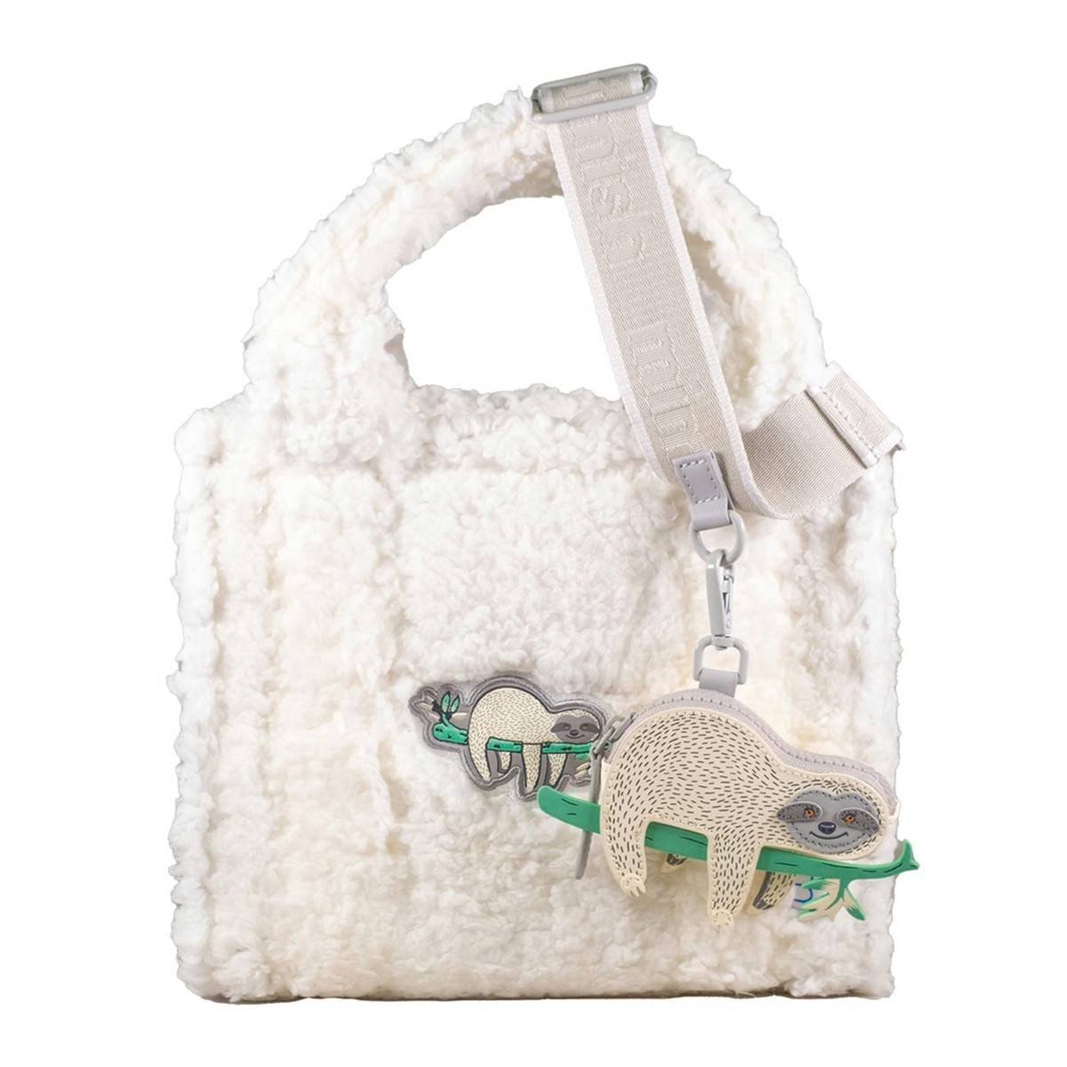 Sherpa Tote Bag Cozy, Colorful & Convertible with Matching Coin Purse, Lounging Sloth