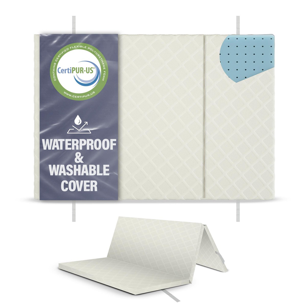 Sleepah Pack and Play Mattress Waterproof & Washable Cover Foldable Tri-Fold Pad 38 x 26 x 1.5 Pad for Babies and Toddlers with Cary Bag