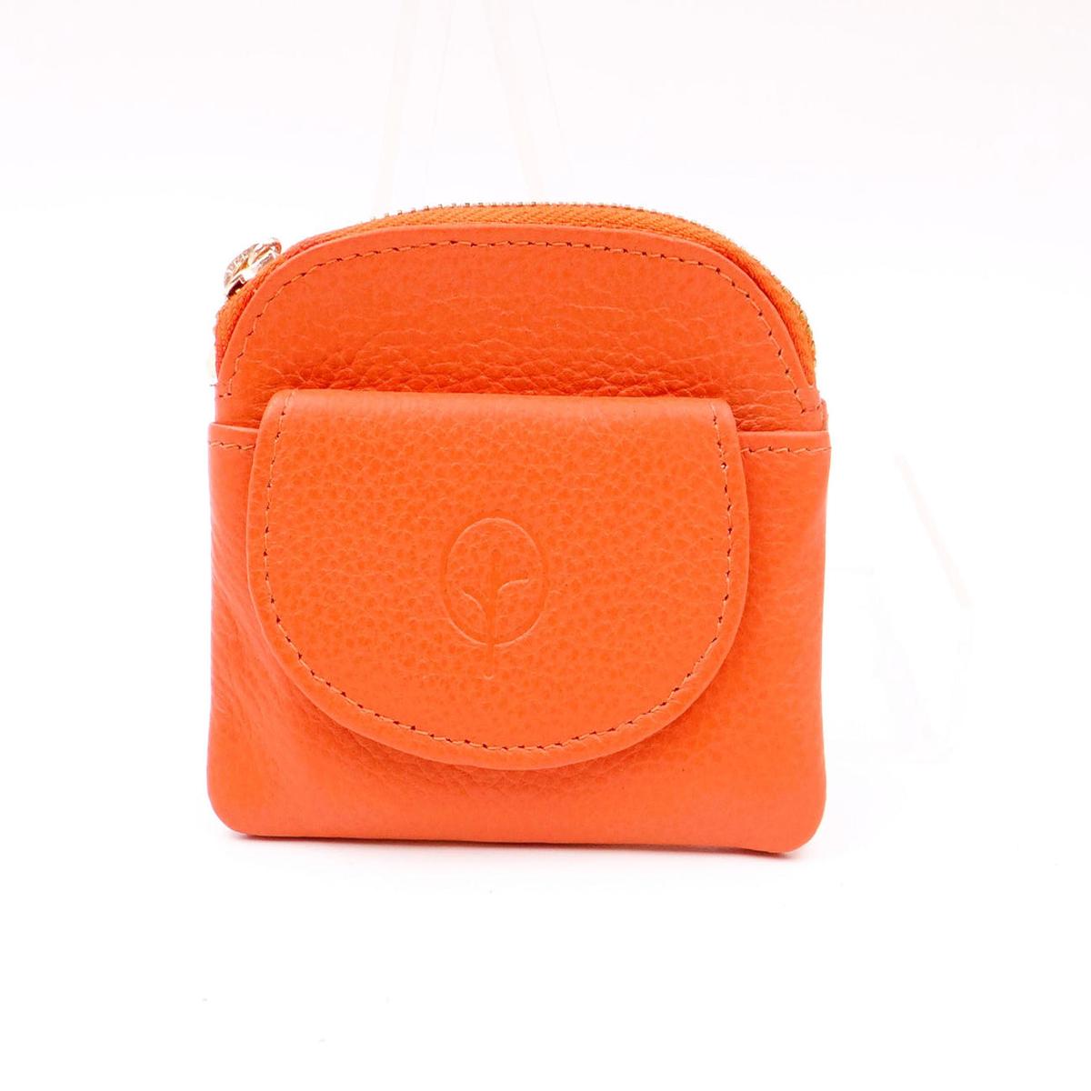Small Leather Coin Purse - Orange
