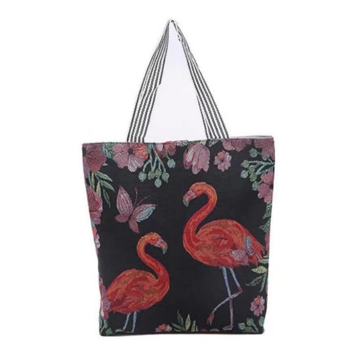 Women's Fashion Shoulder Bag Flamingo Floral Print Canvas Tote 43x9x39cm