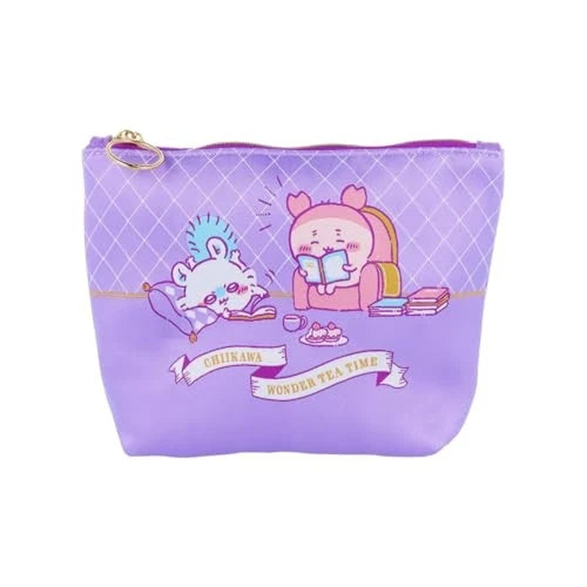 Chiikawa Woven Flat Pouch - Furuhonya Kani-chan & Momonga : Wonder Tea Time