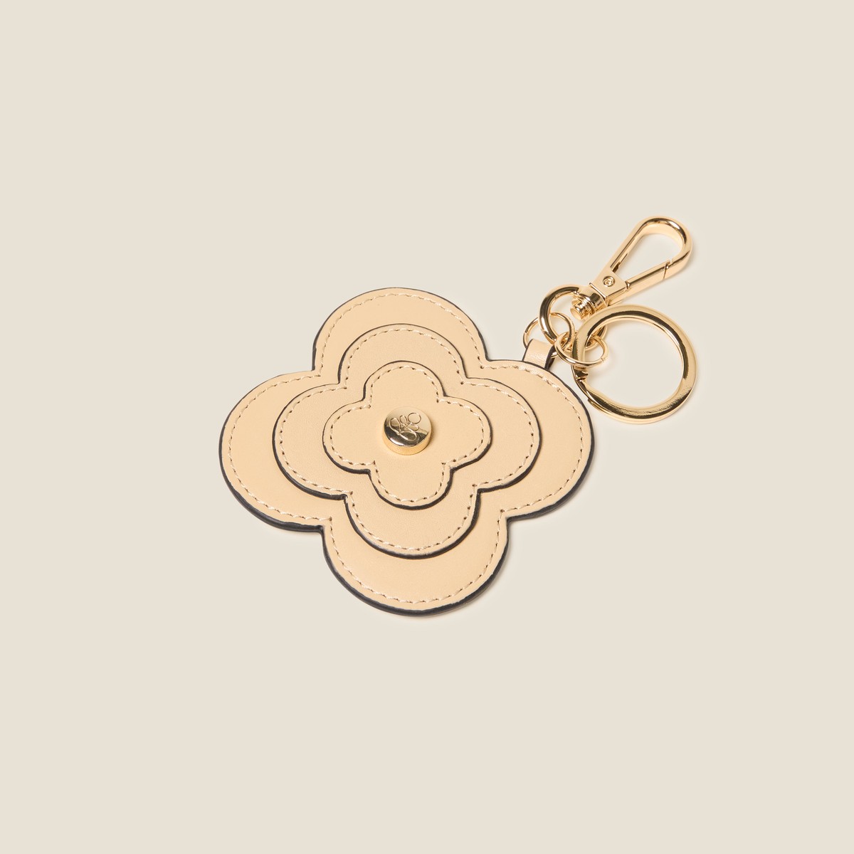 Layered Flower Leather Key Ring - Flower Applique Cream