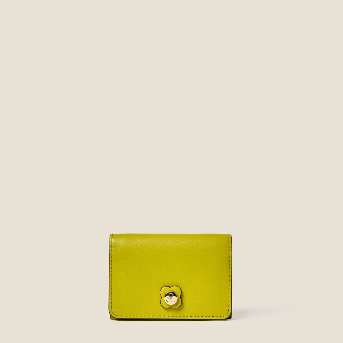 Folded Leather Card Holder - Chartreuse