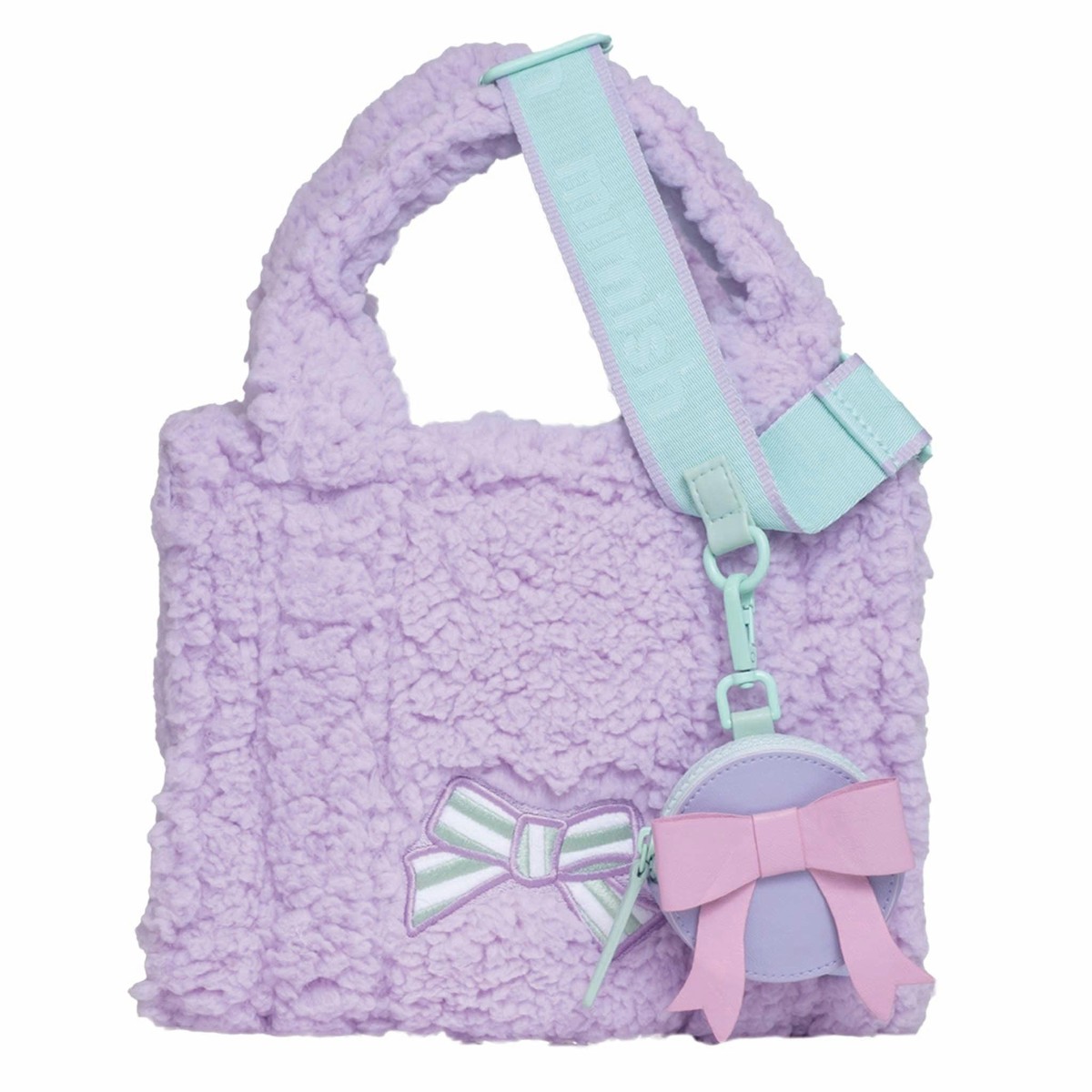 Sherpa Tote Bag Cozy, Colorful & Convertible with Matching Coin Purse, Bows