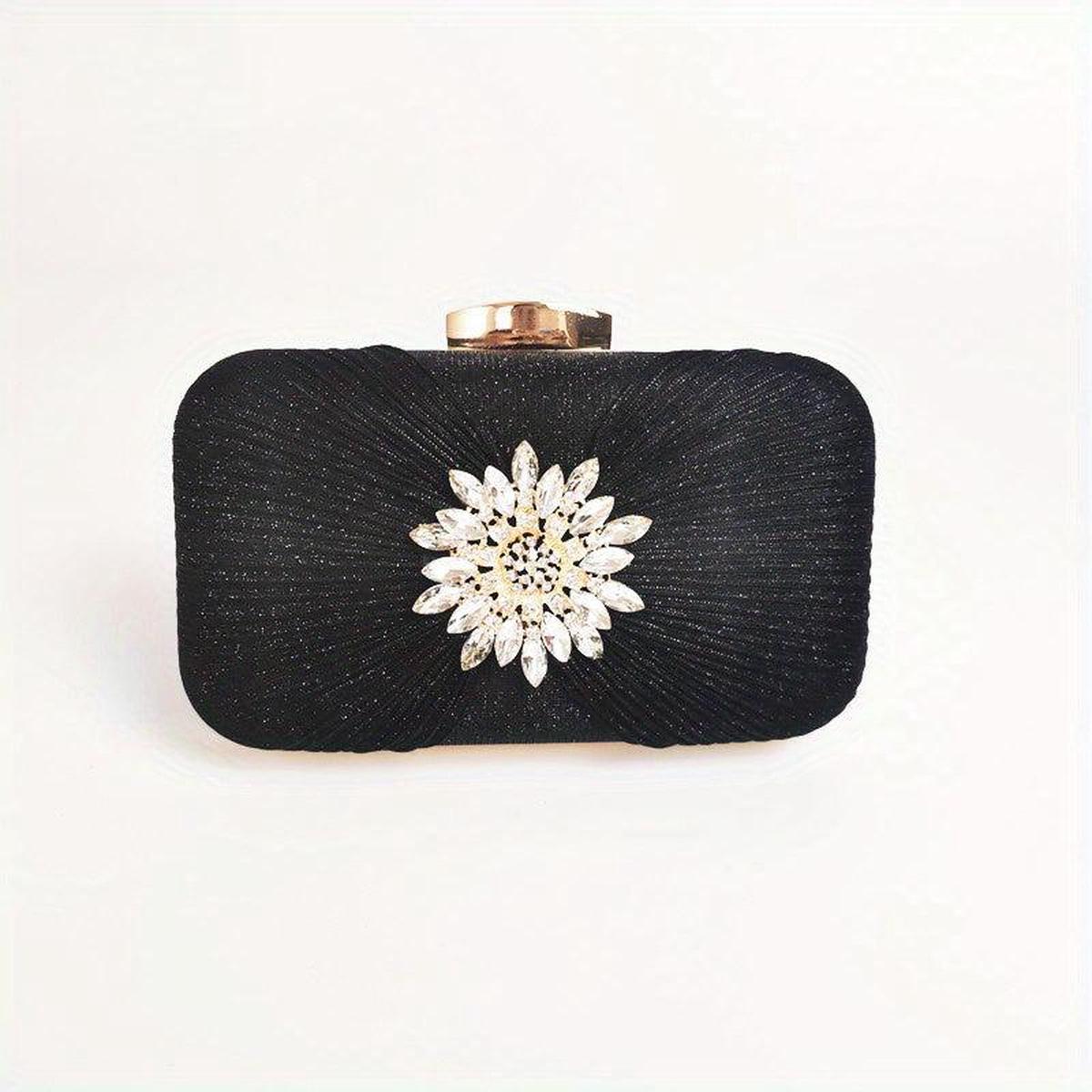 Flower Rhinestone Decor Evening Bag Party Clutch Wedding