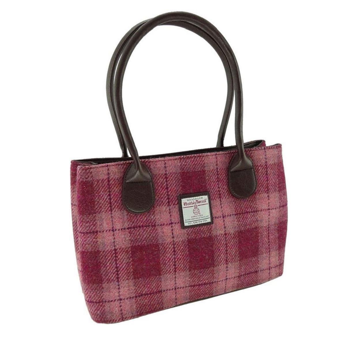 Glen Appin Harris Tweed Classic Cassley Handbag Salmon Pink Check