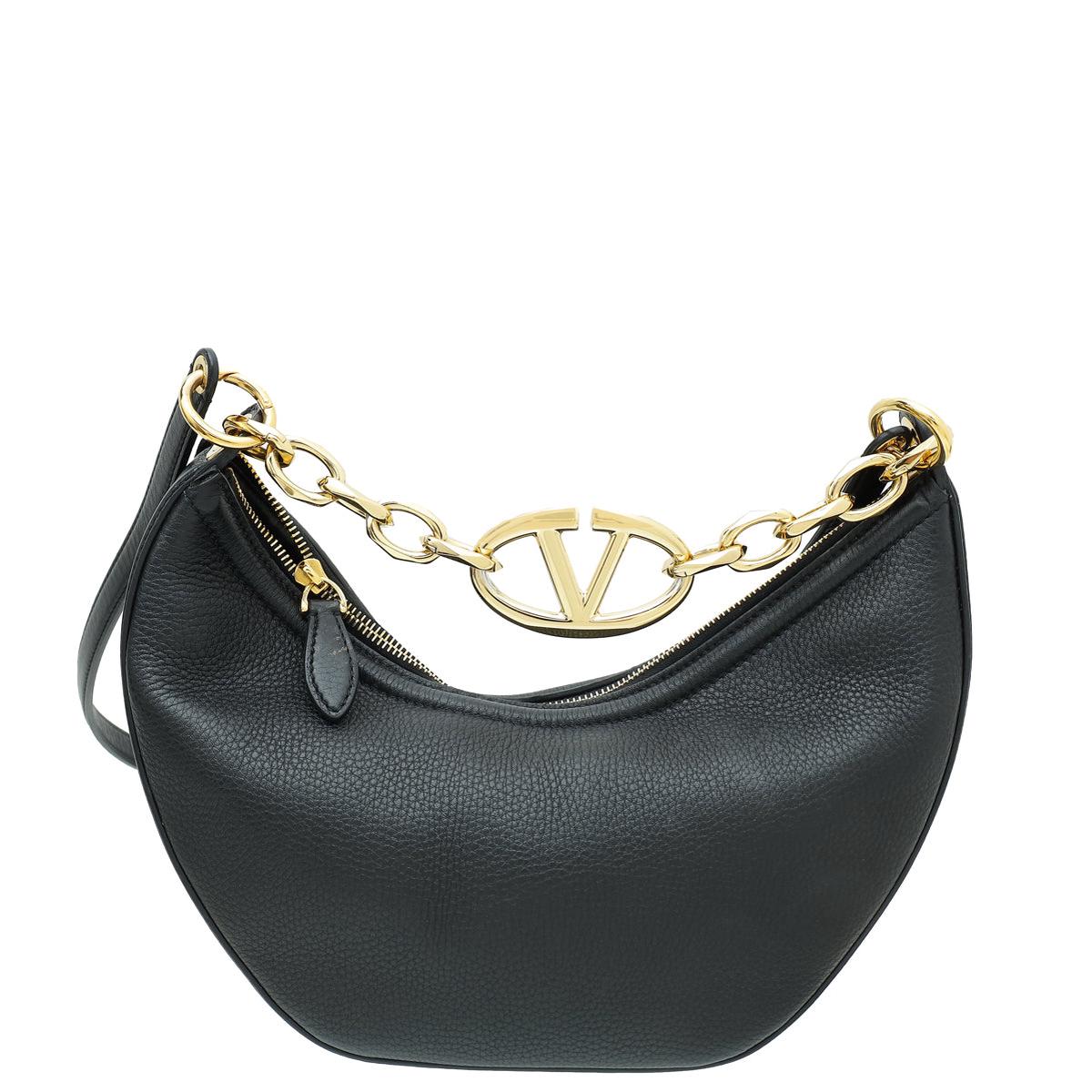 Valentino Black VLogo Moon Small Hobo Bag