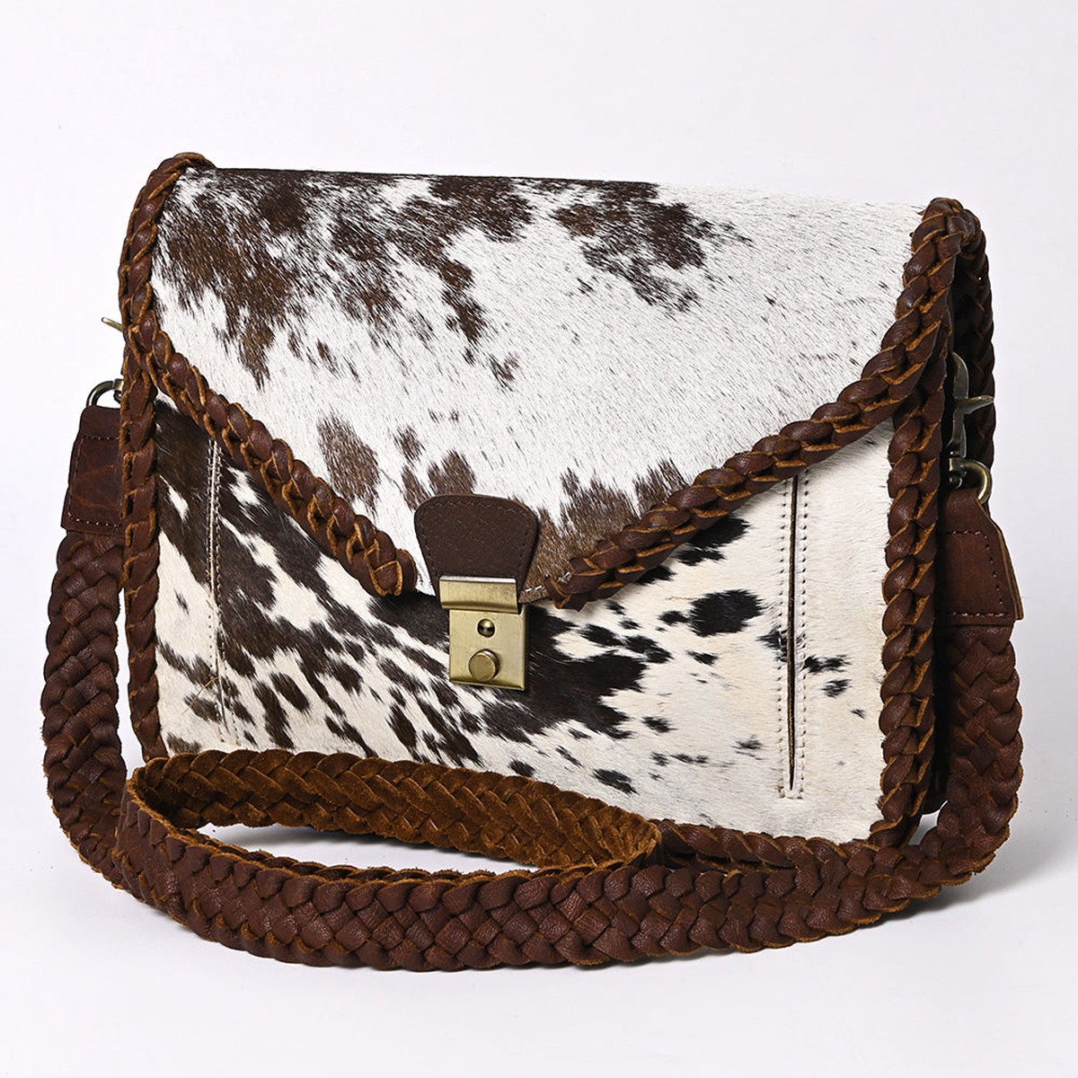 American Darling Cross body Bag Western Hair-On Cowhide Genuine Leather Handcrafted Purse with Braided Detail and YKK Zipper