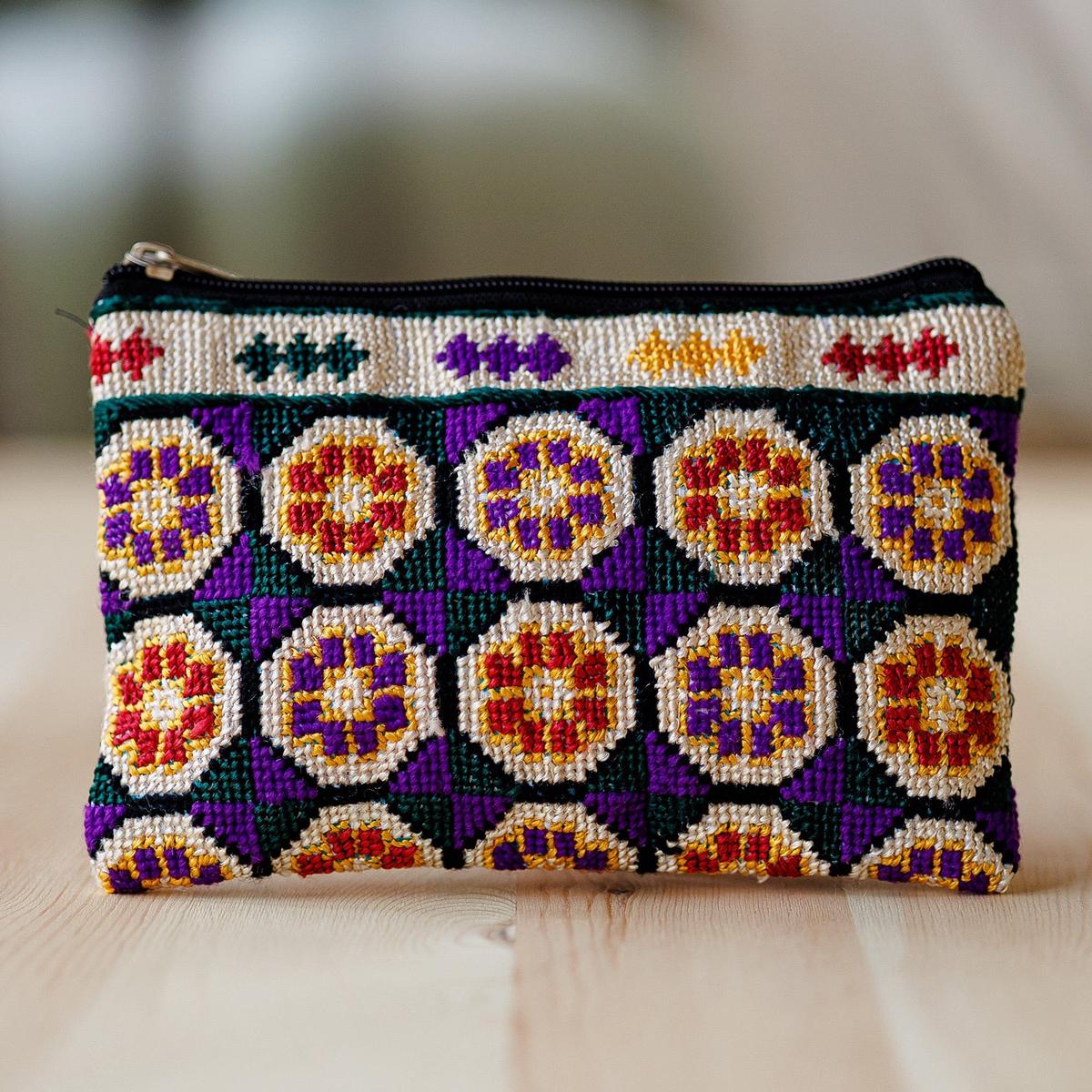 Floral Patterned Embroidered Cosmetic Bag in Purple Hues - Arcadia in Dreams