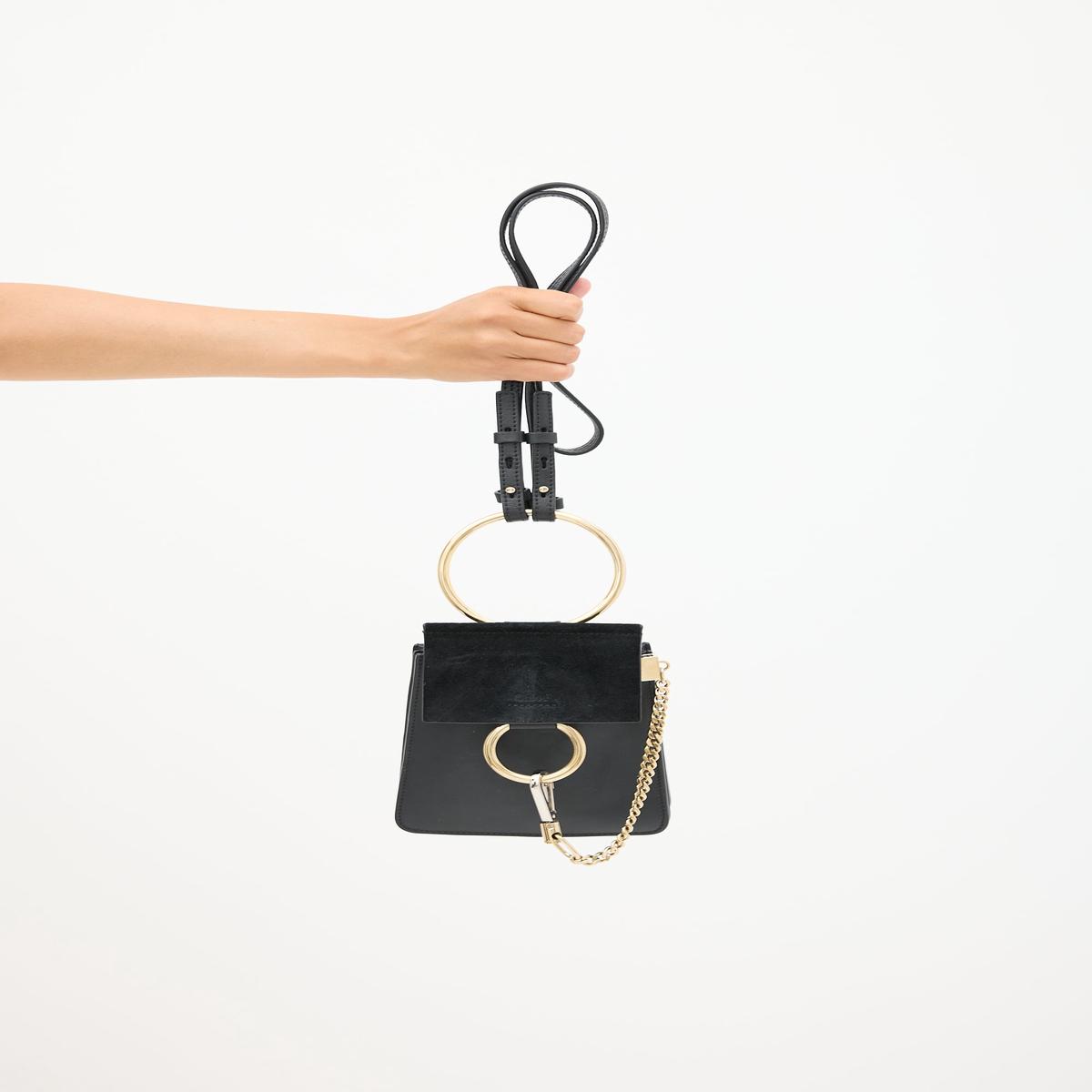 Black Leather & Suede Faye Bracelet Bag
