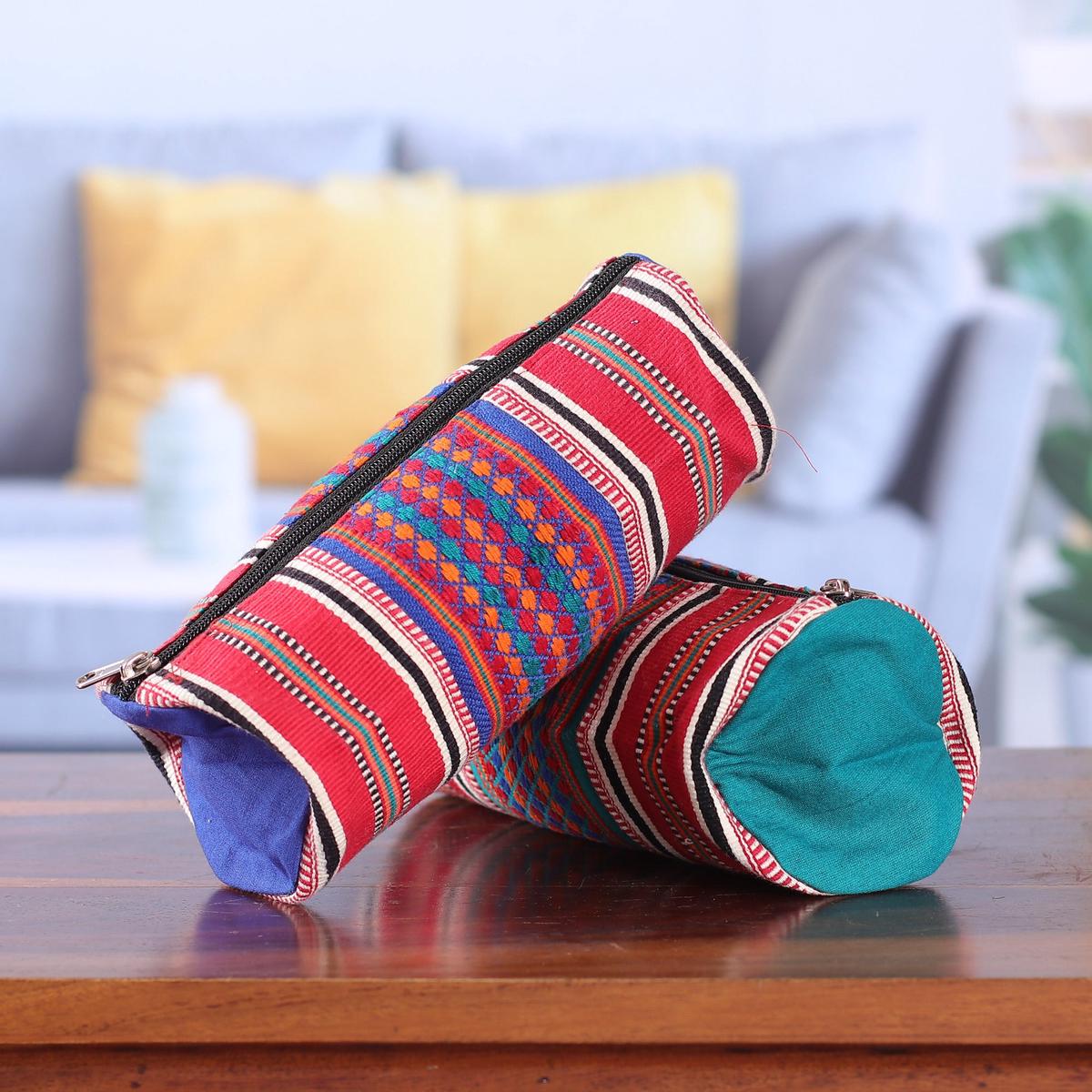 Folk Art Striped Cotton Cosmetic Bags with Zipper (Pair) - Festival Stripes