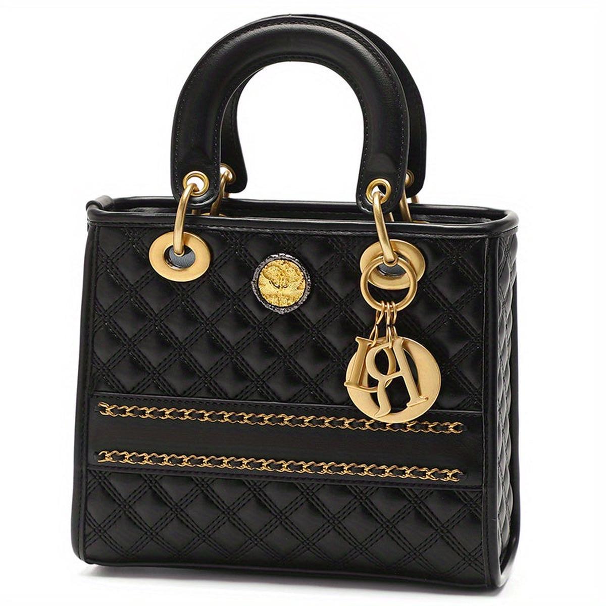 Quilted Top Handle Satchel Crossbody Bag Leather Handbag Purse