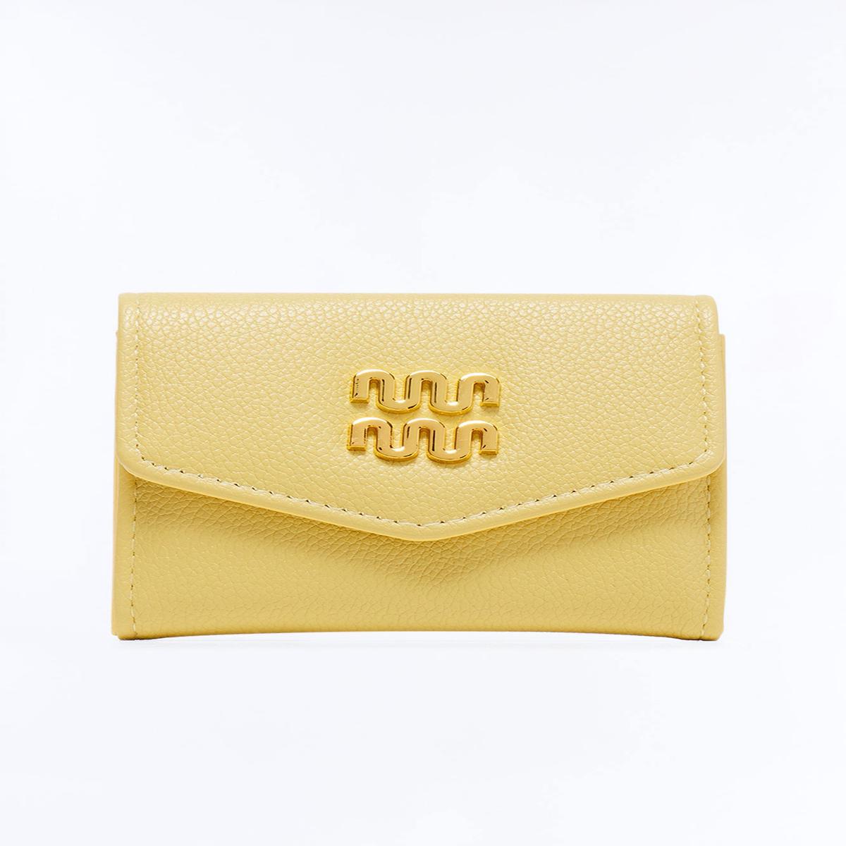 Shopping Vibes Faux Leather Fold Over Wallet - Butter Yellow
