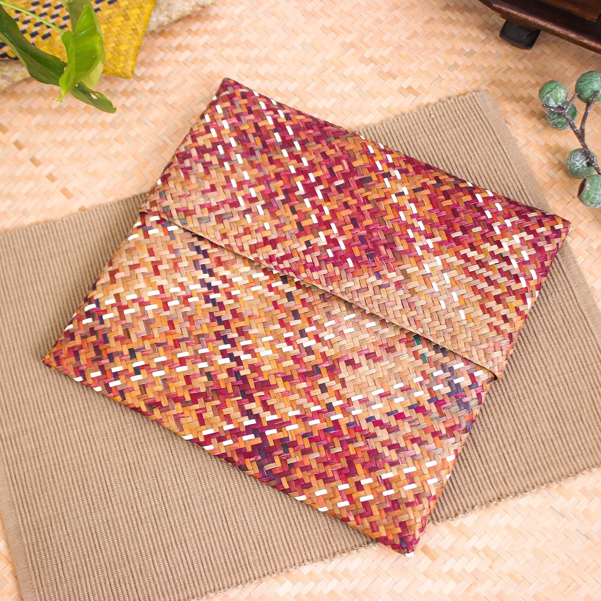 Colorful Natural Fiber Clutch Hand-Woven in Thailand - Organic Vibrancy