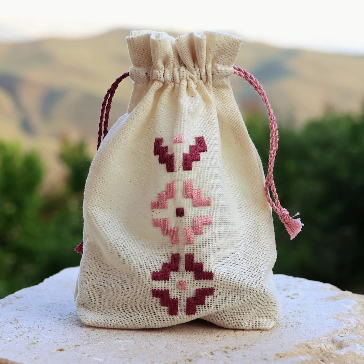 Embroidered Cotton Pouch from Armenia - Rose