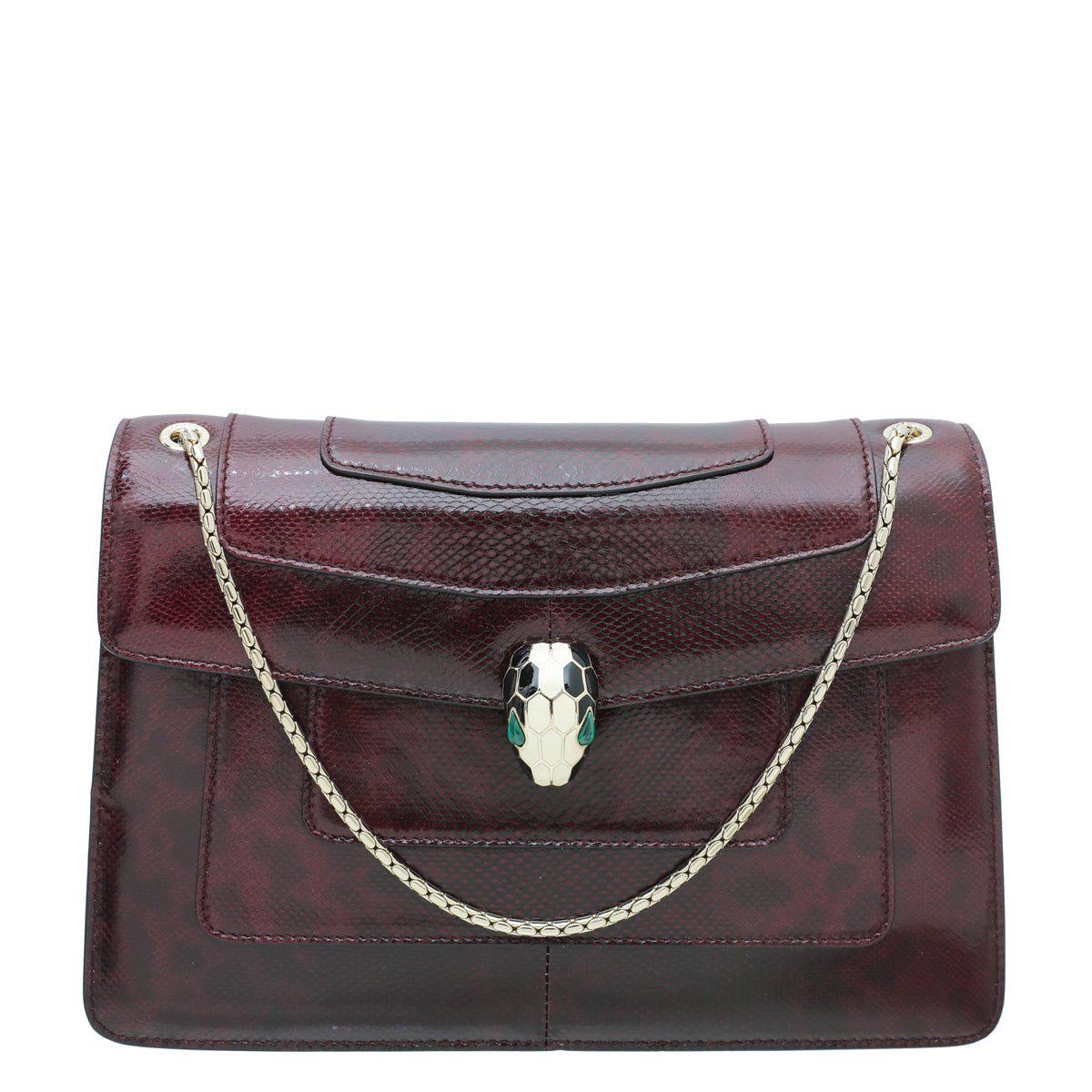 Bvlgari Burgundy Karung Skin Serpenti Forever Flap Bag
