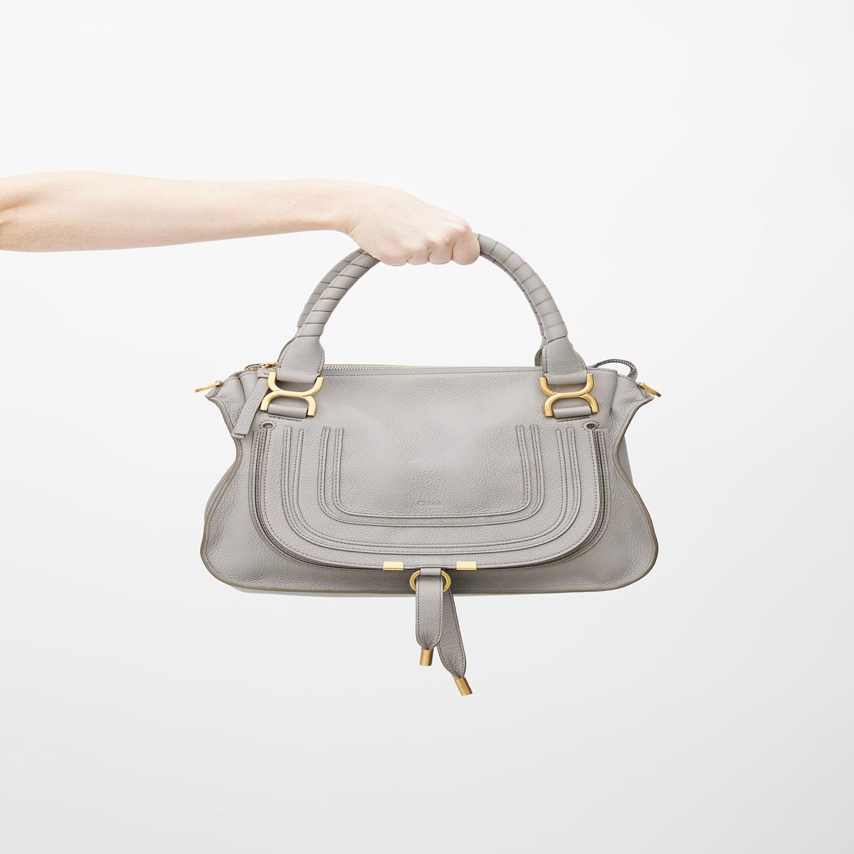 Grey Medium Leather Marcie Double Carry Shoulder Bag