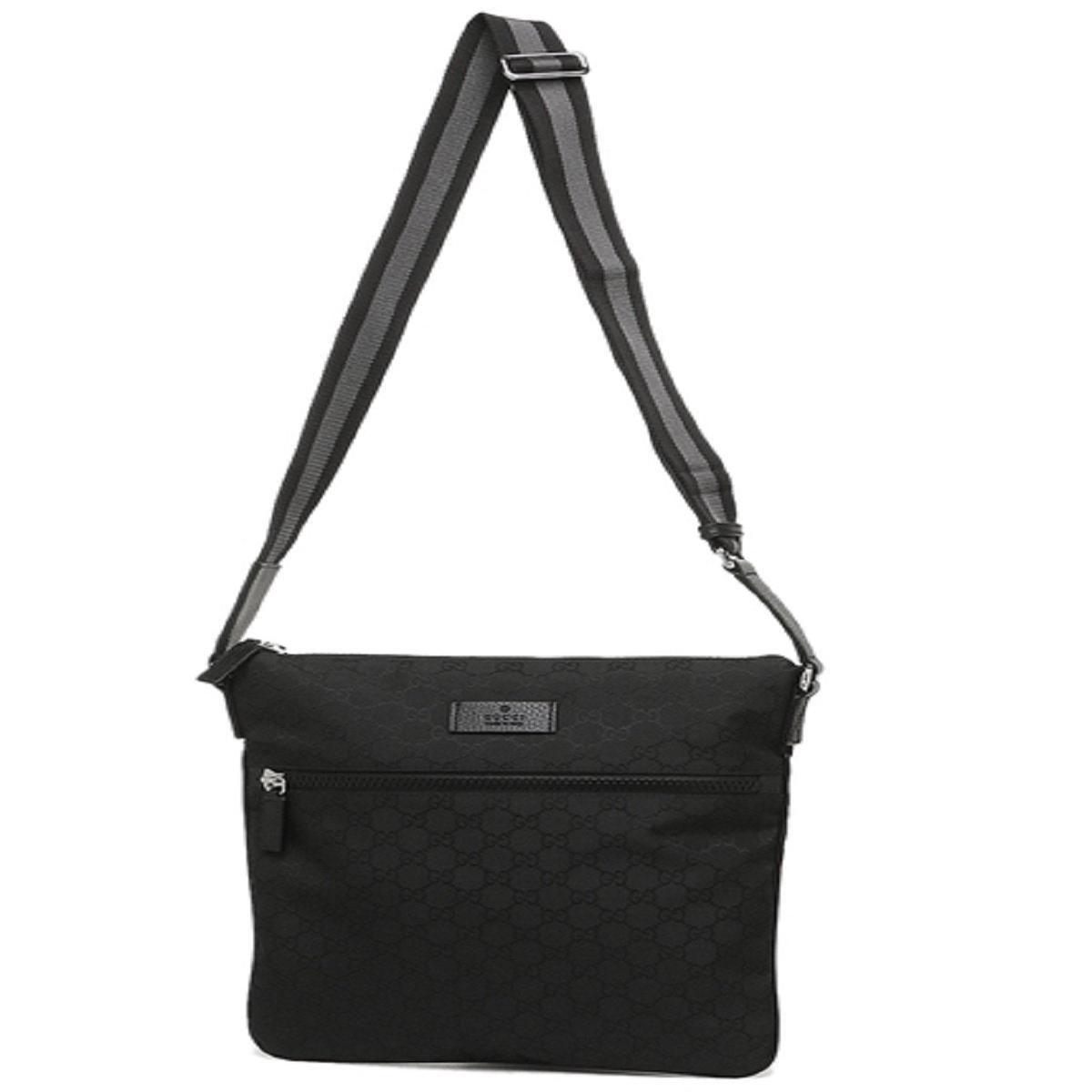 Gucci Unisex GG Guccissima Web Black Canvas Messenger Bag Crossbody 449185