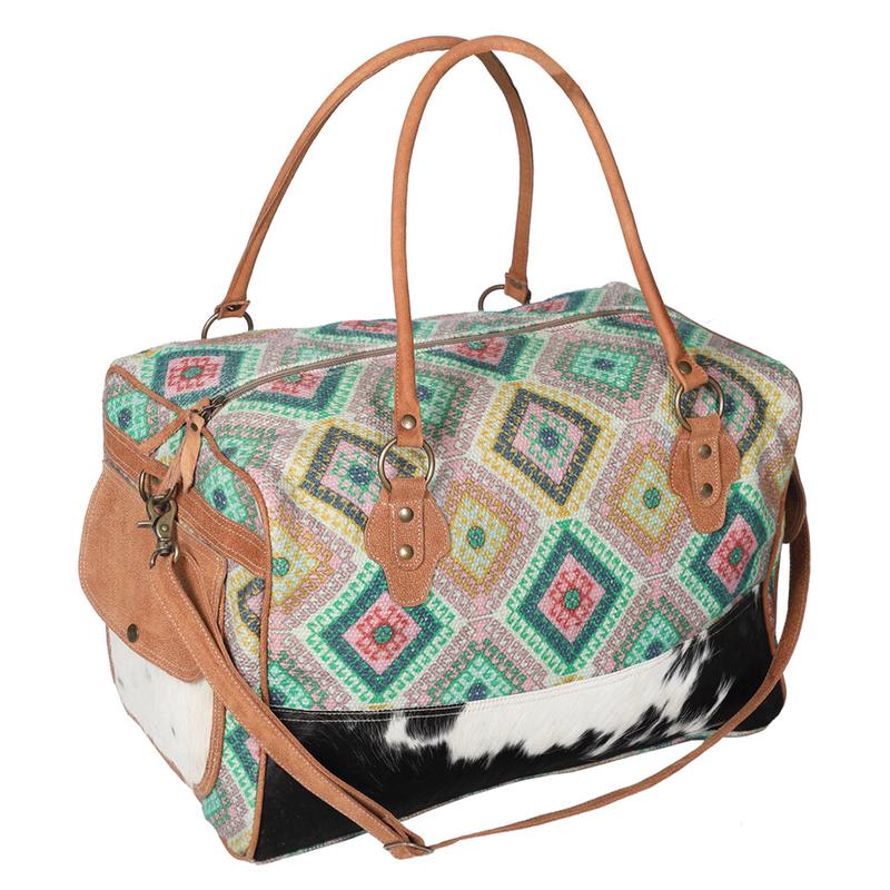 Ohlay Bags OHV221 Duffel Upcycled Wool Canvas Hair-On Genuine Leather Women Bag Western Handbag Purse