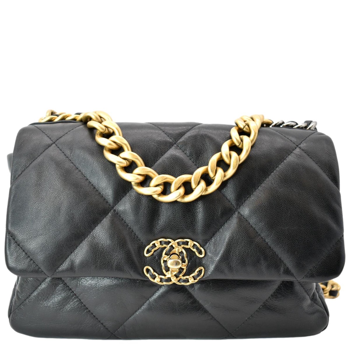 CHANEL 19 Large Flap Quilted Lambskin Leather Shoulder Bag Black - Hot Deals
