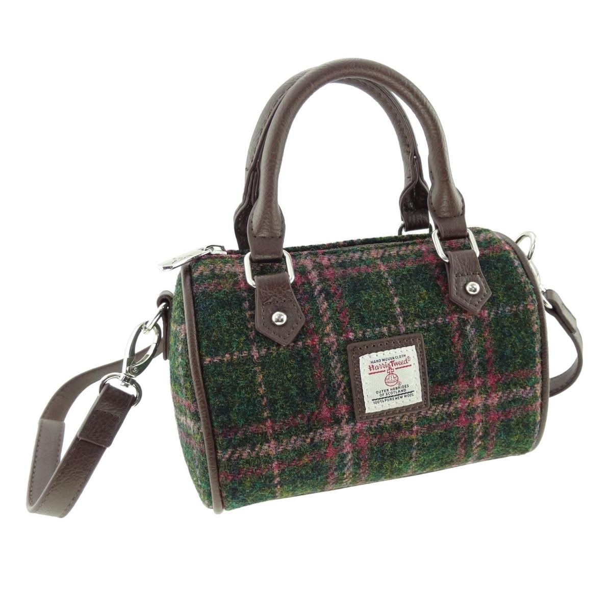 Glen Appin Harris Tweed Kilbride Mini Bowling Bag Green/Plum Check
