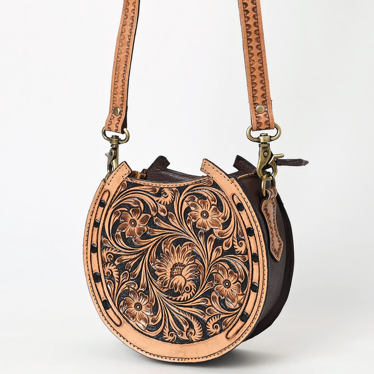 American Darling Canteen Bag - Hand Tooled Floral Carved, Eco-Friendly Vegetable Tanned Genuine Leather, Western Style